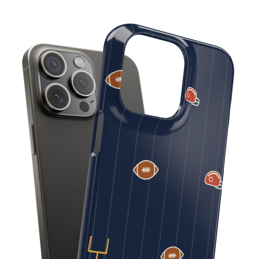 Football Pattern Phone Case – Navy Helmet & Pigskin Design