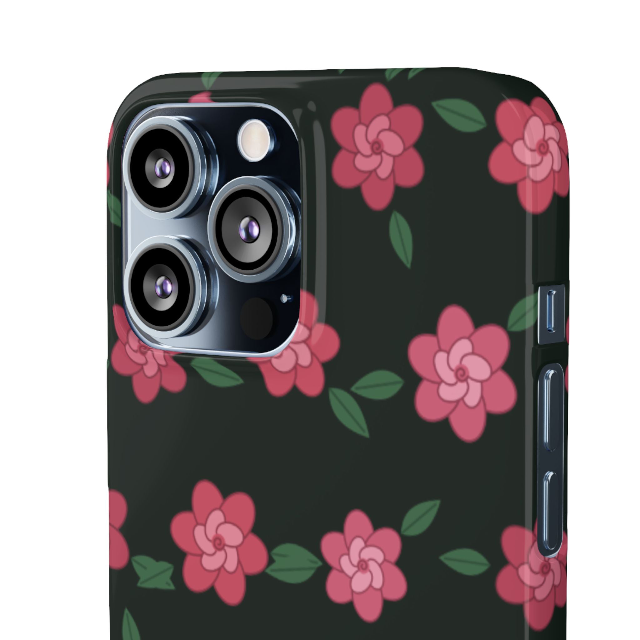 Floral Snap Phone Case — Pink Camellia Pattern on Dark Background