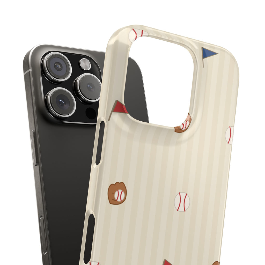 Baseball Pattern Phone Case — Vintage Striped Snap Case with Mitt & Ball Design