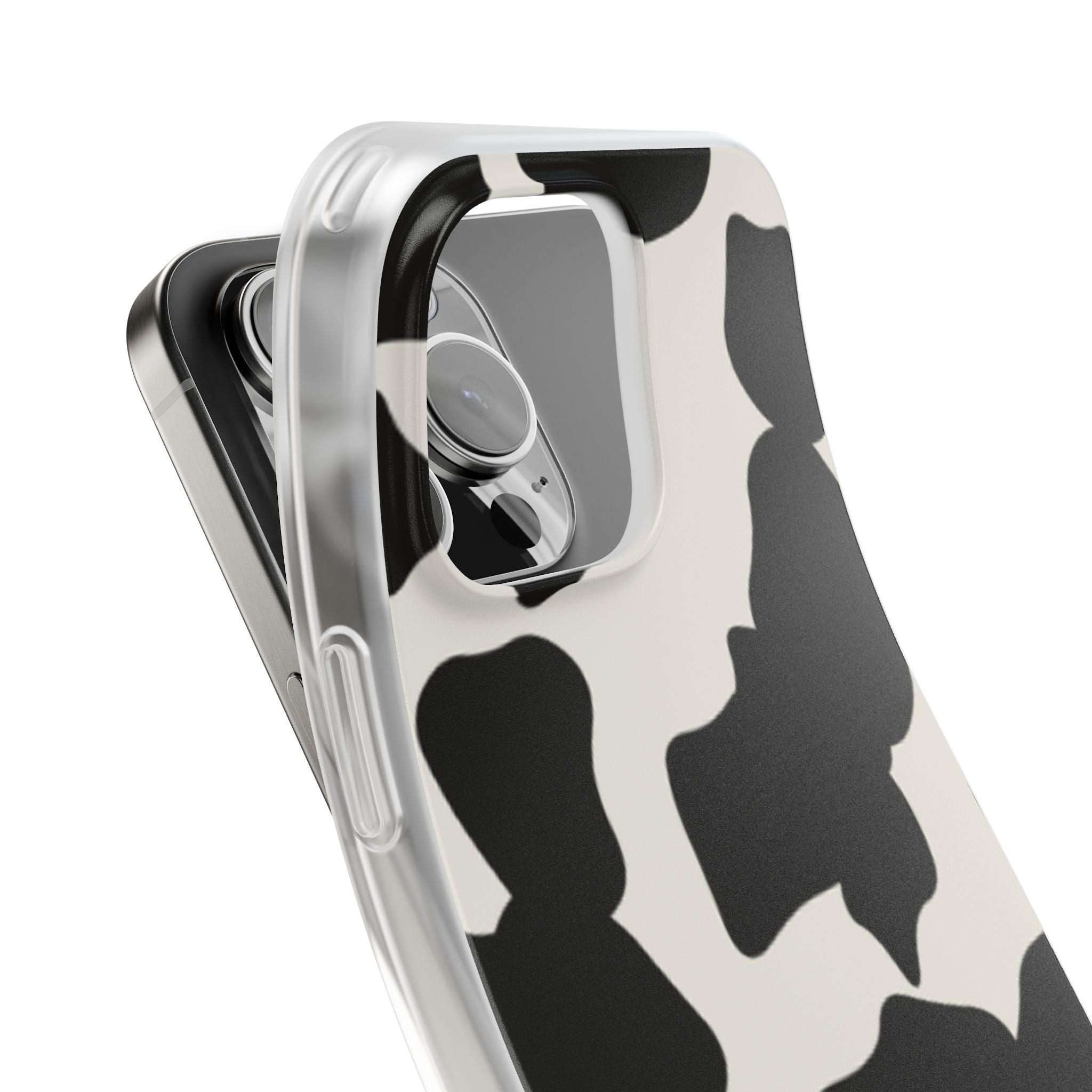 Cow Print Phone Case — Black & White Cowhide Pattern Flexible Protective Cover