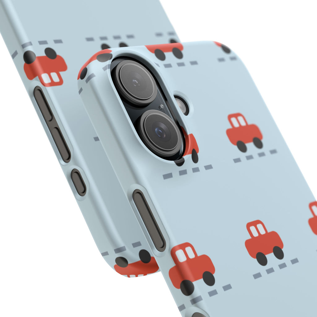 Phone Case - Cute Red Car Pattern on Light Blue (Kids & Travel)