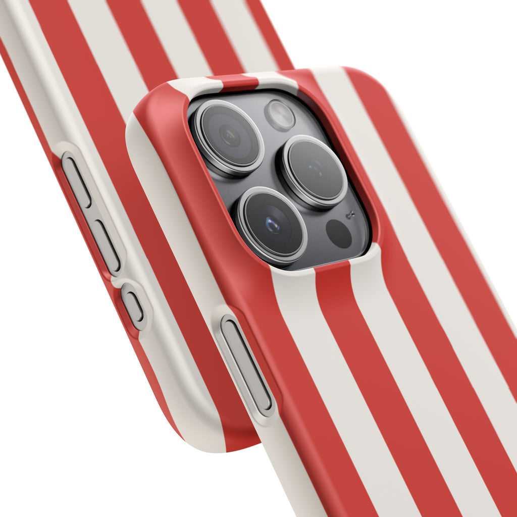 Striped Red & White Snap Phone Case – Classic Candy-Stripe Protection