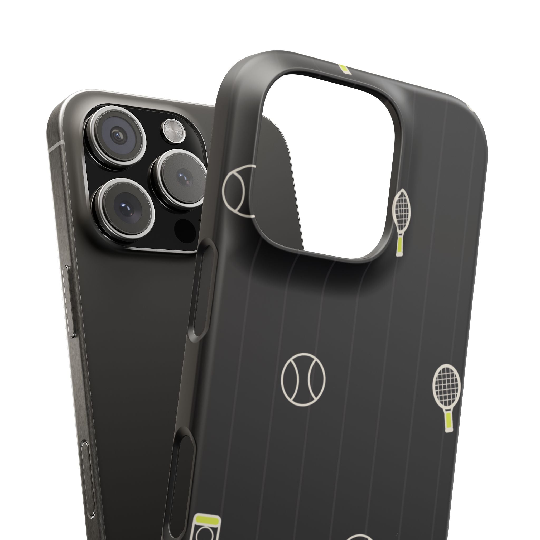 Snap Case — Black Sports Pattern Phone Case (Tennis Rackets & Baseballs)