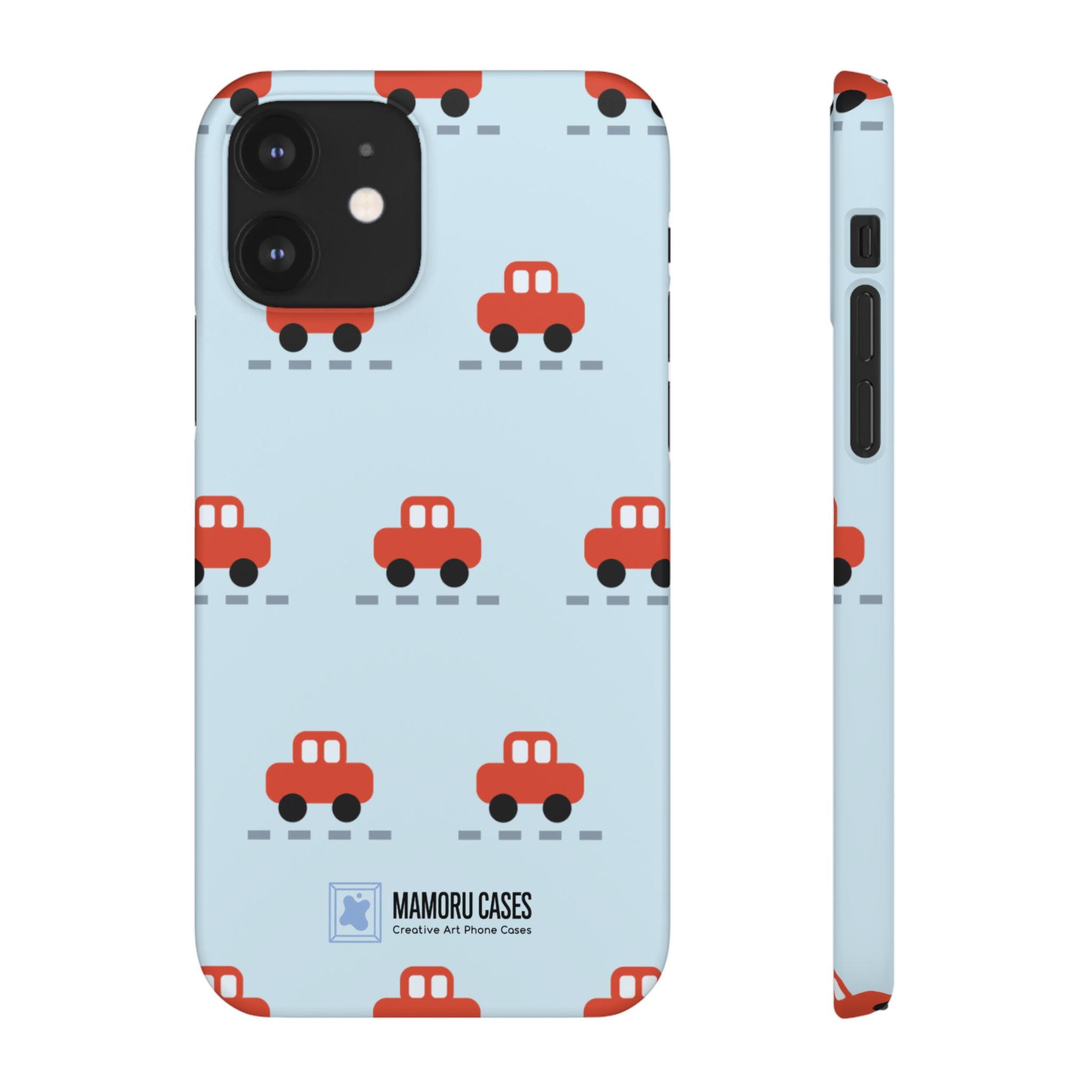 Phone Case - Cute Red Car Pattern on Light Blue (Kids & Travel)