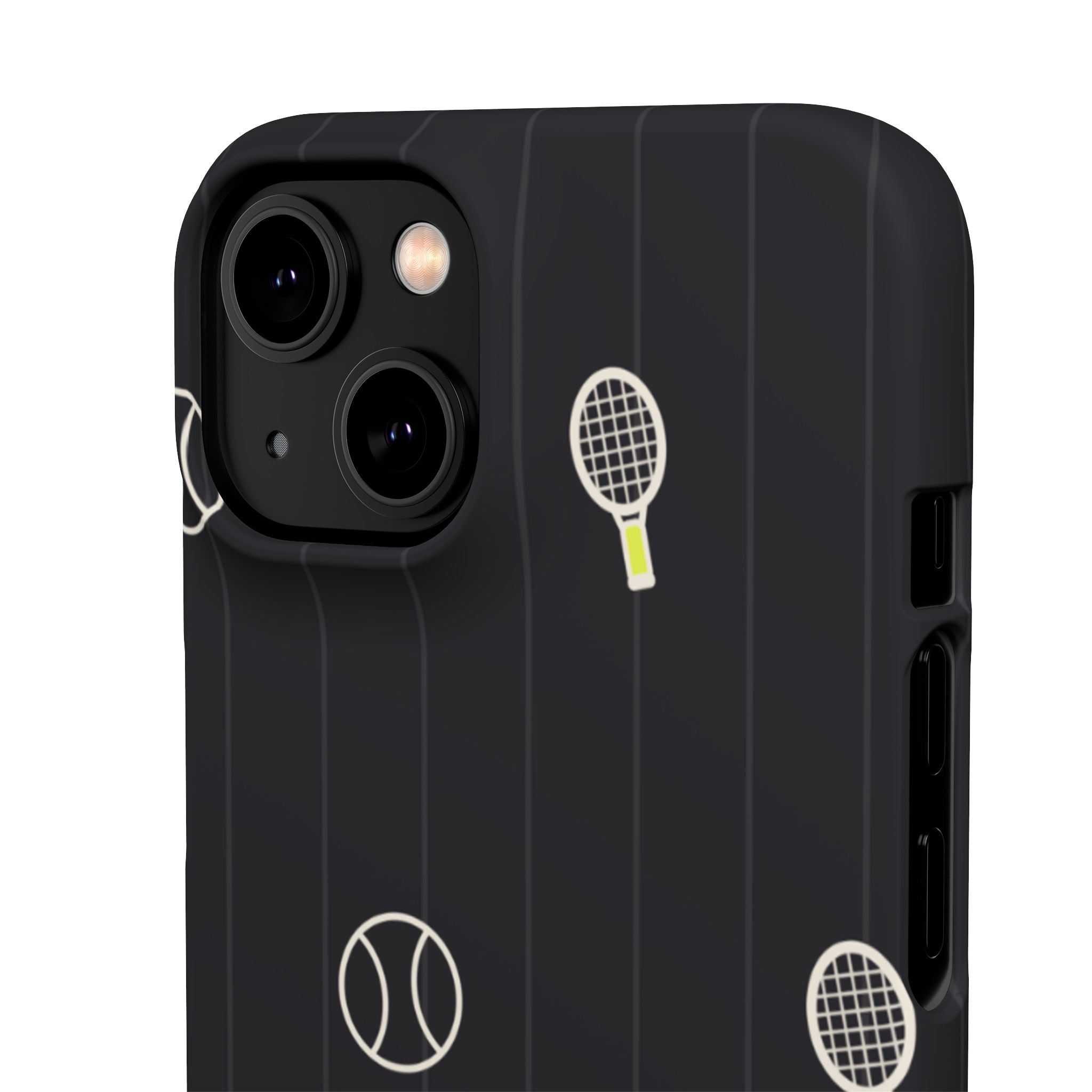 Snap Case — Black Sports Pattern Phone Case (Tennis Rackets & Baseballs)