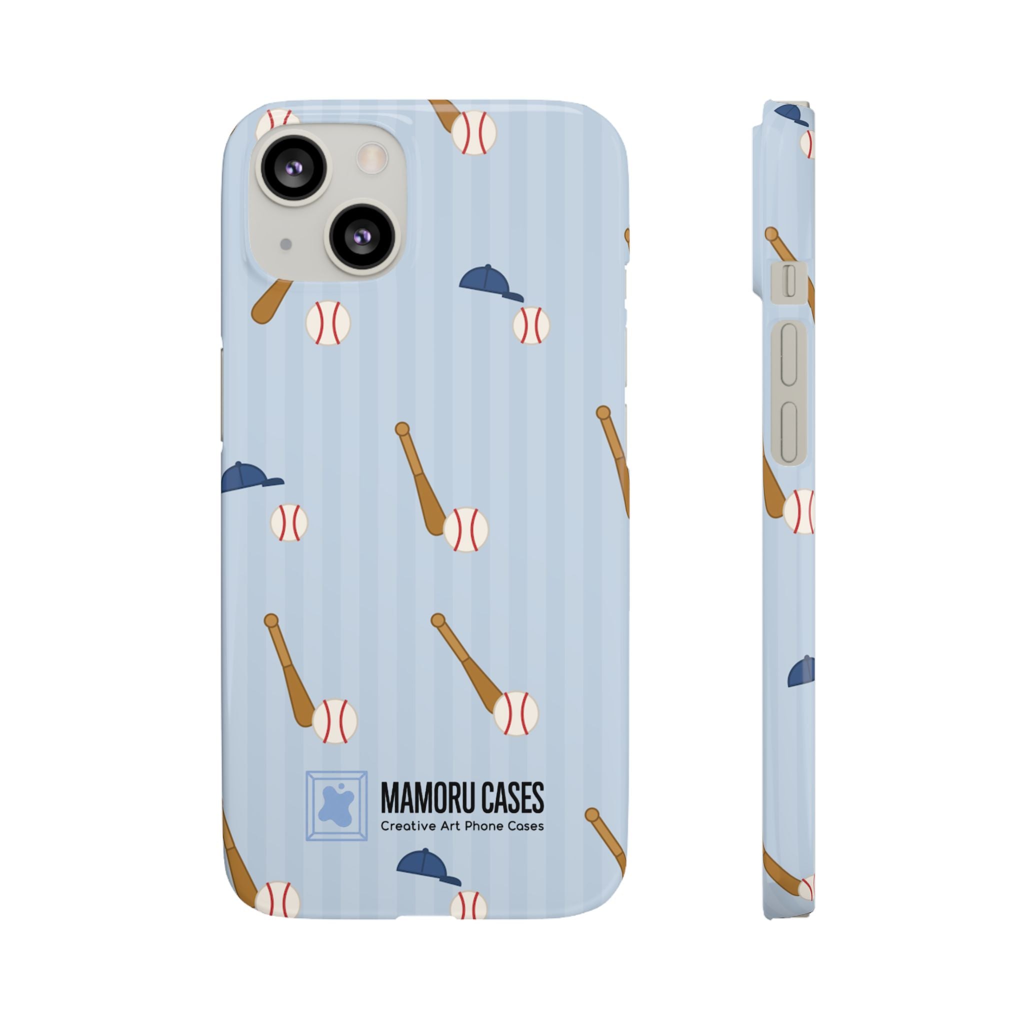 Baseball Pattern Phone Case — Blue Bat & Cap Snap Case