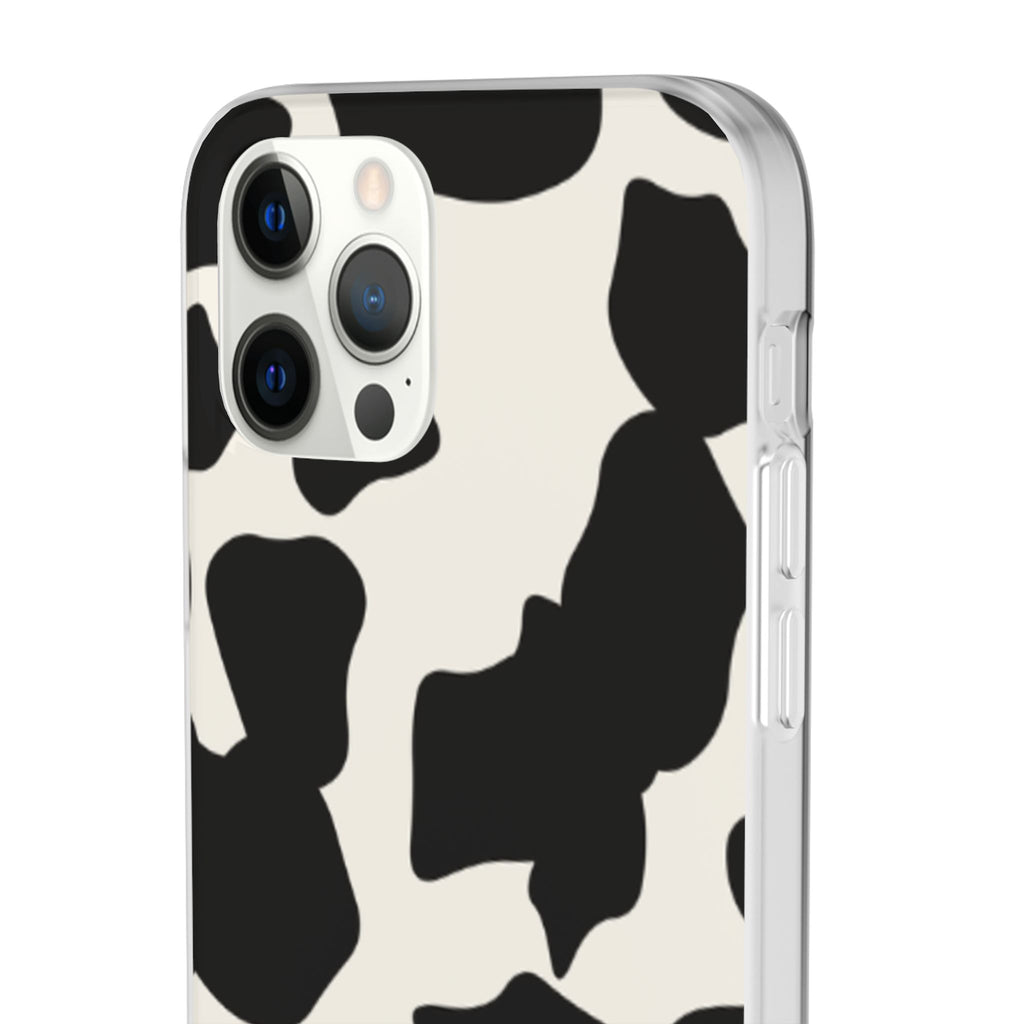 Cow Print Phone Case — Black & White Cowhide Pattern Flexible Protective Cover