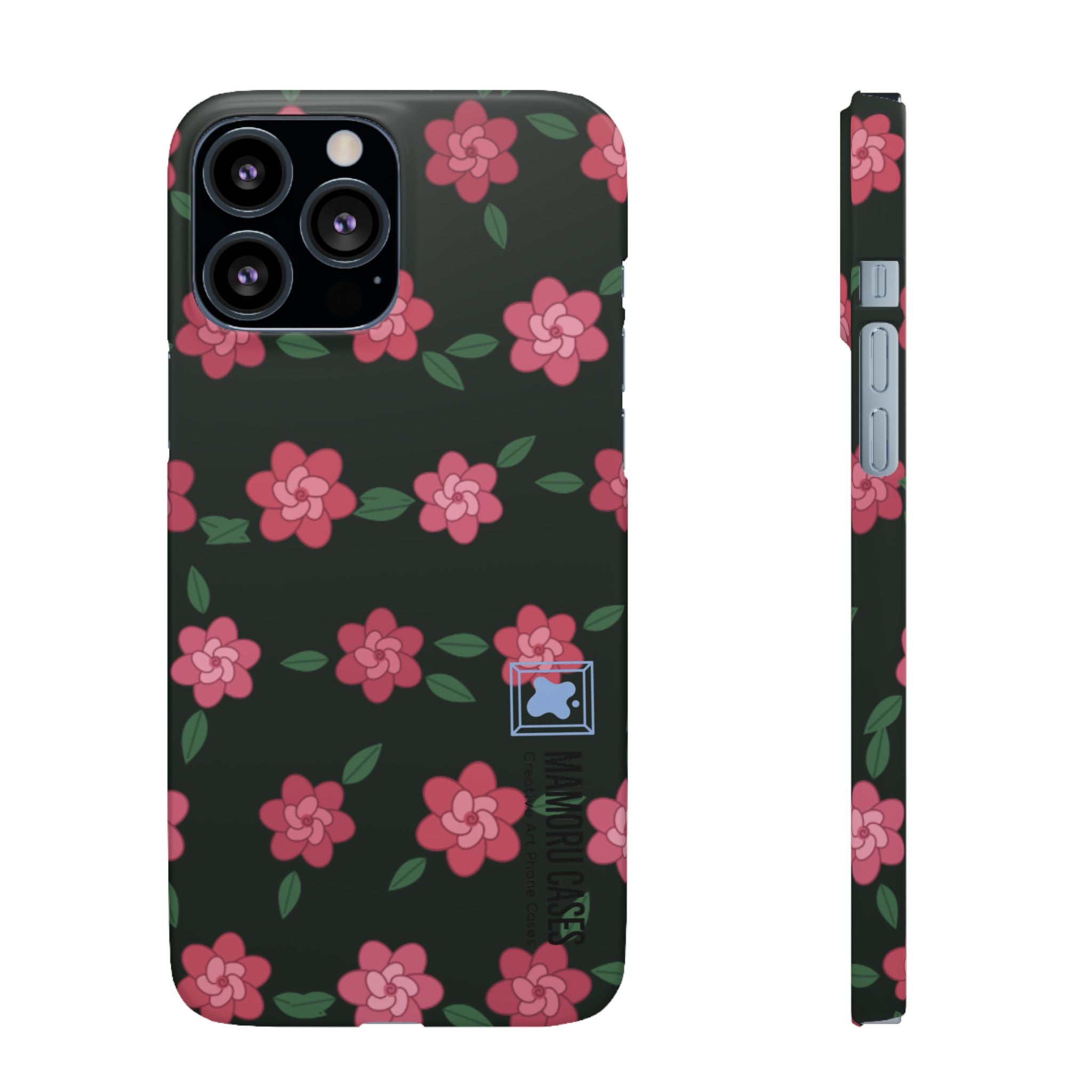 Floral Snap Phone Case — Pink Camellia Pattern on Dark Background