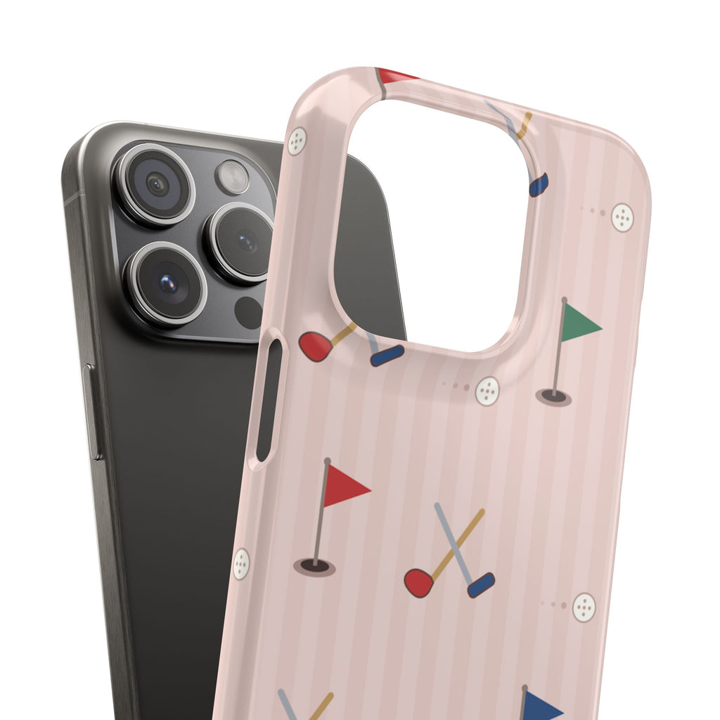 Golf Pattern Snap Phone Case — Pink Mini Flags & Clubs Design