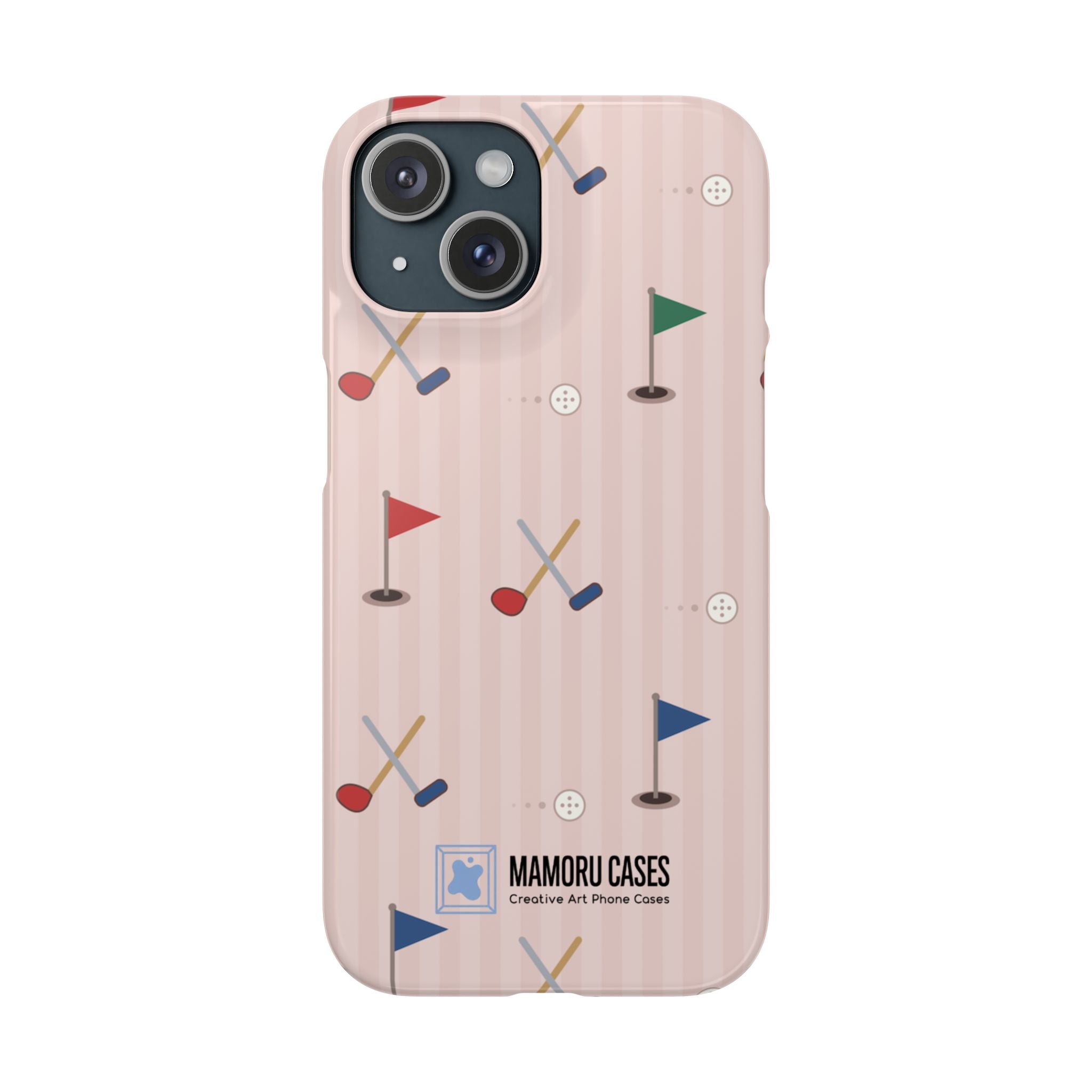 Golf Pattern Snap Phone Case — Pink Mini Flags & Clubs Design