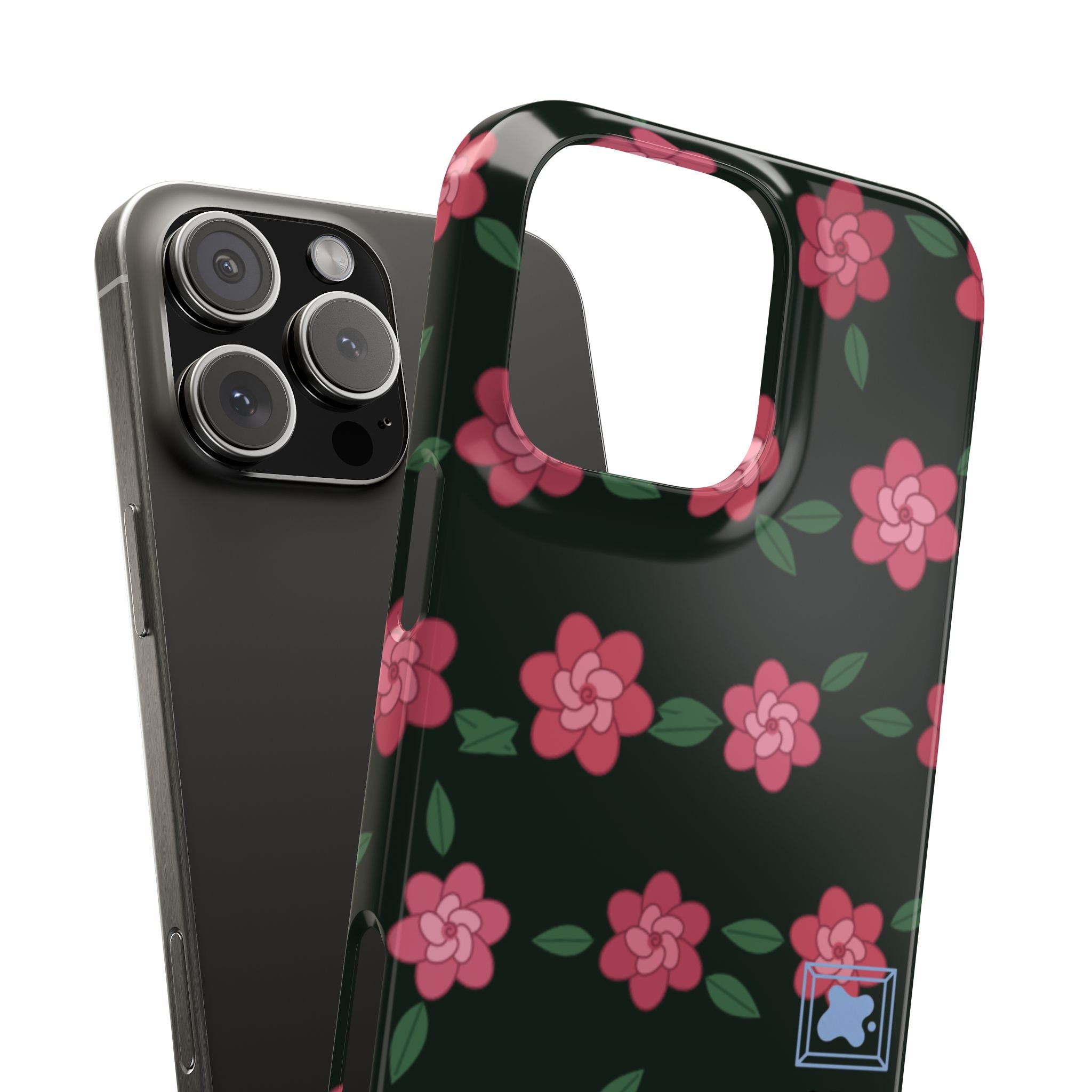 Floral Snap Phone Case — Pink Camellia Pattern on Dark Background