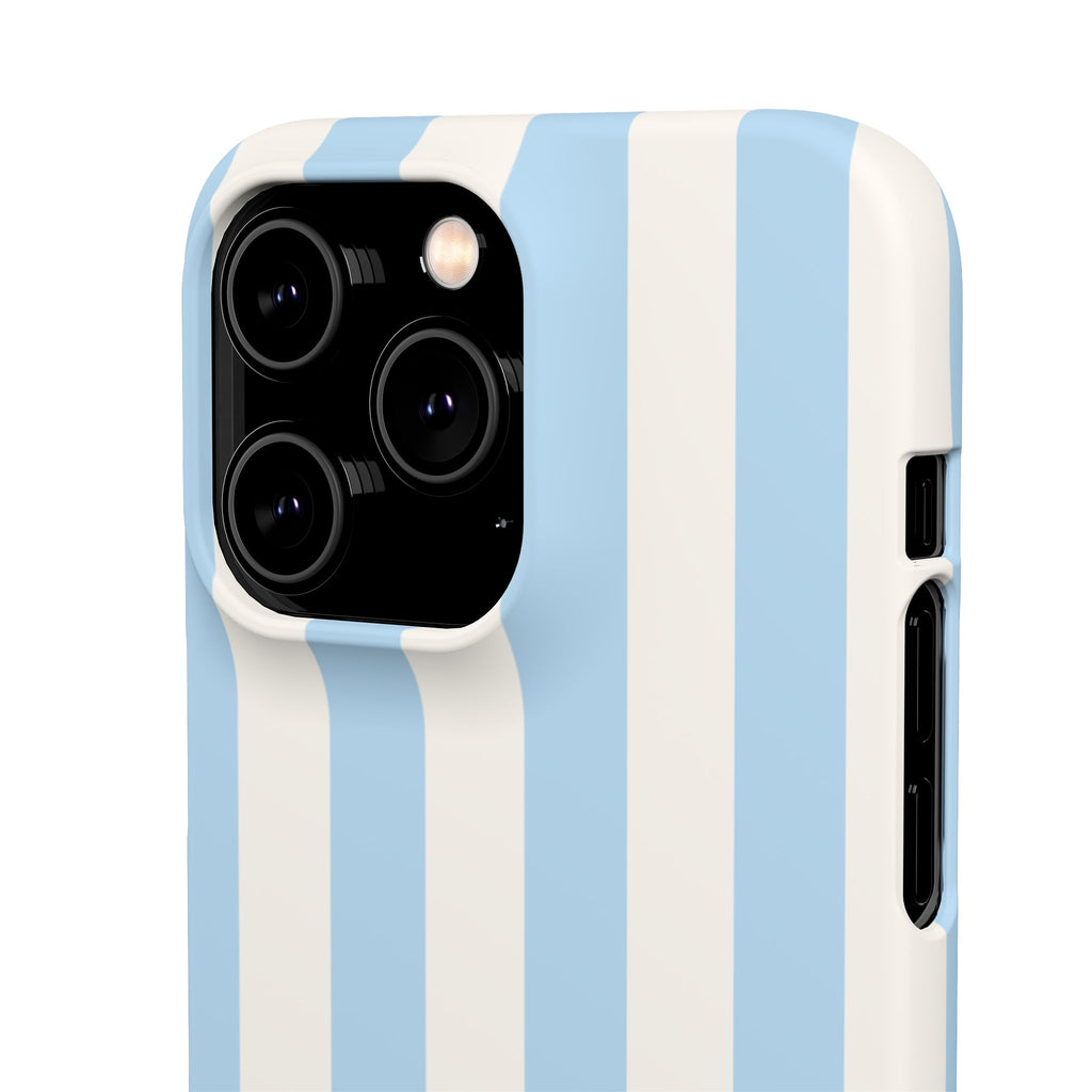 Phone Case — Pastel Blue & White Vertical Stripe Protective Snap Case