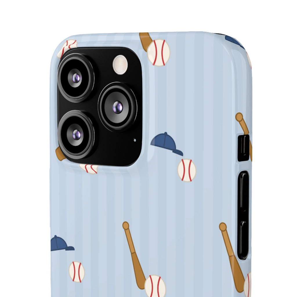 Baseball Pattern Phone Case — Blue Bat & Cap Snap Case