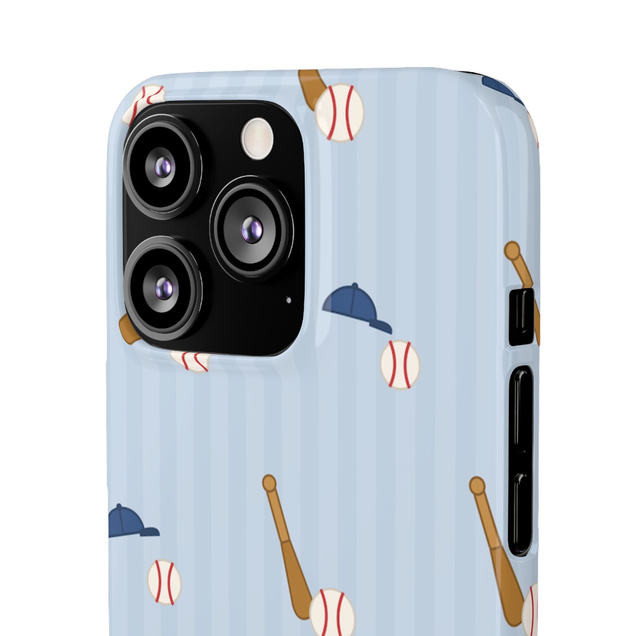 Baseball Pattern Phone Case — Blue Bat & Cap Snap Case