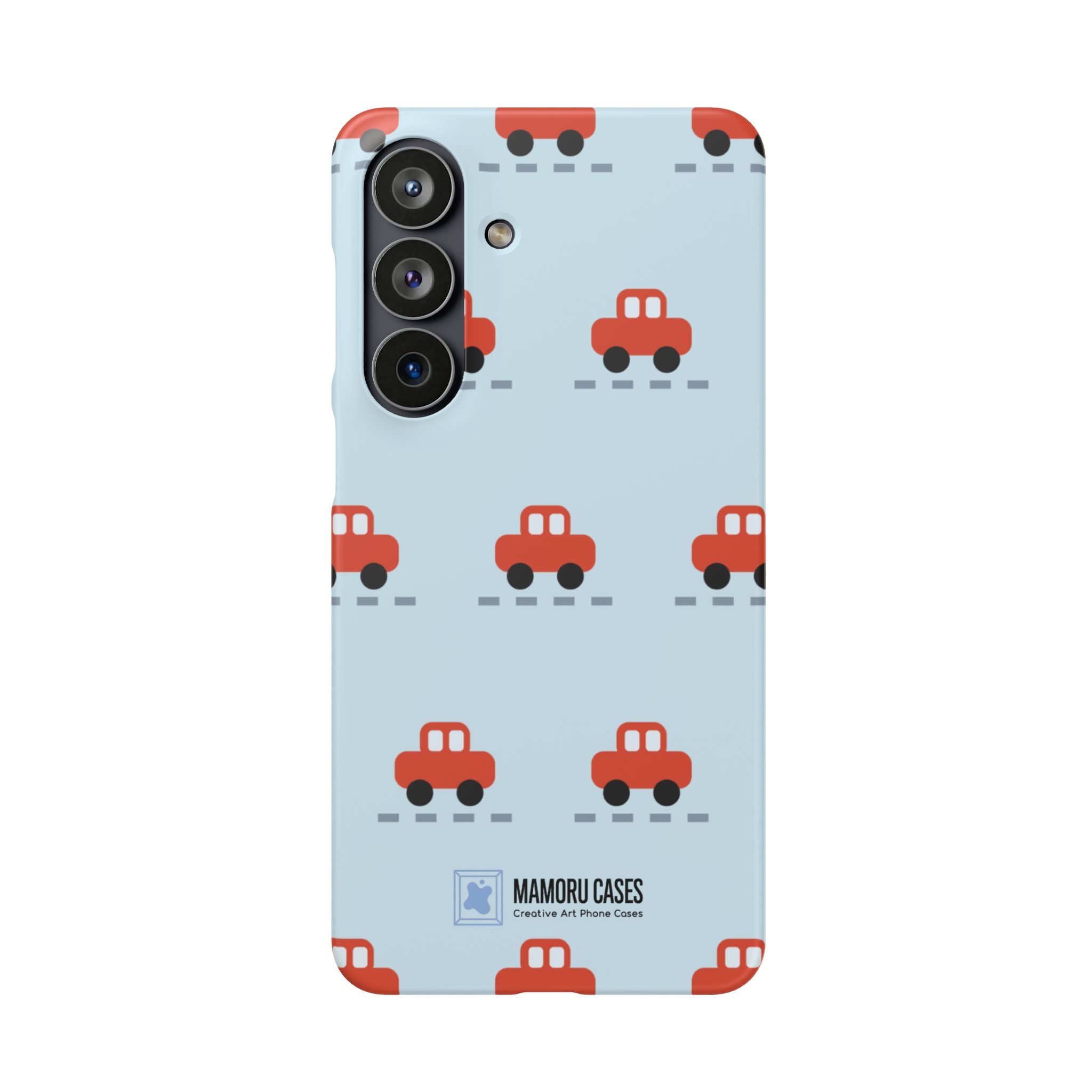 Phone Case - Cute Red Car Pattern on Light Blue (Kids & Travel)
