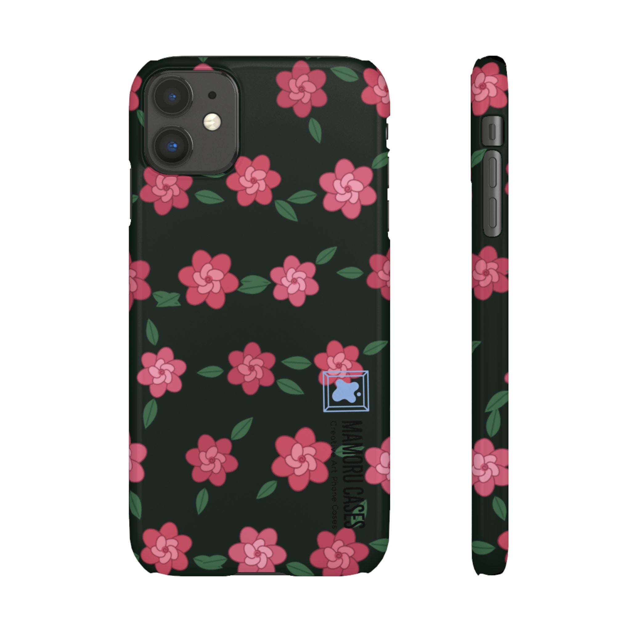 Floral Snap Phone Case — Pink Camellia Pattern on Dark Background
