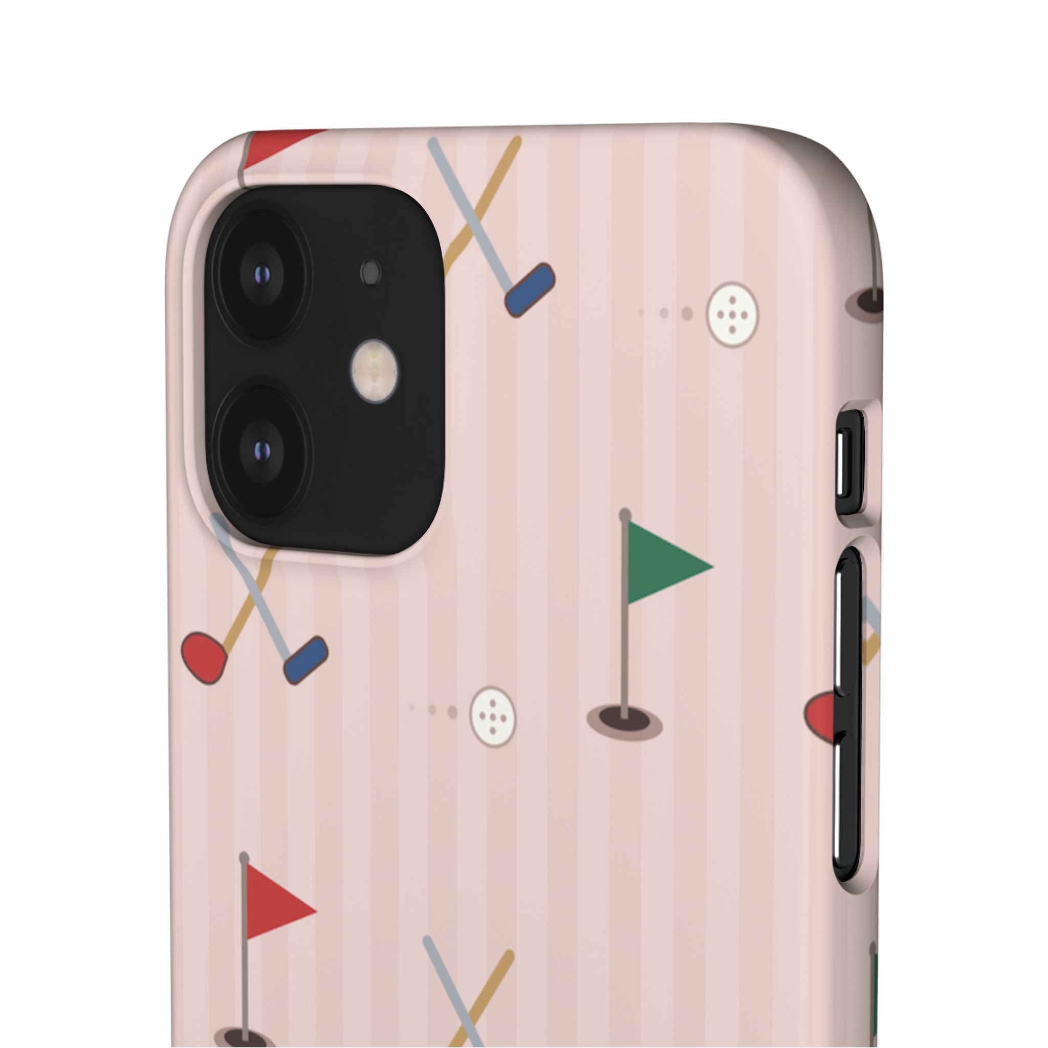 Golf Pattern Snap Phone Case — Pink Mini Flags & Clubs Design