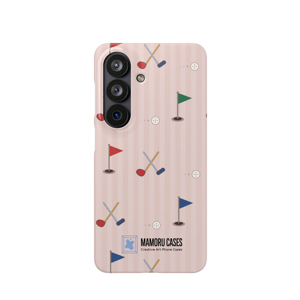Golf Pattern Snap Phone Case — Pink Mini Flags & Clubs Design