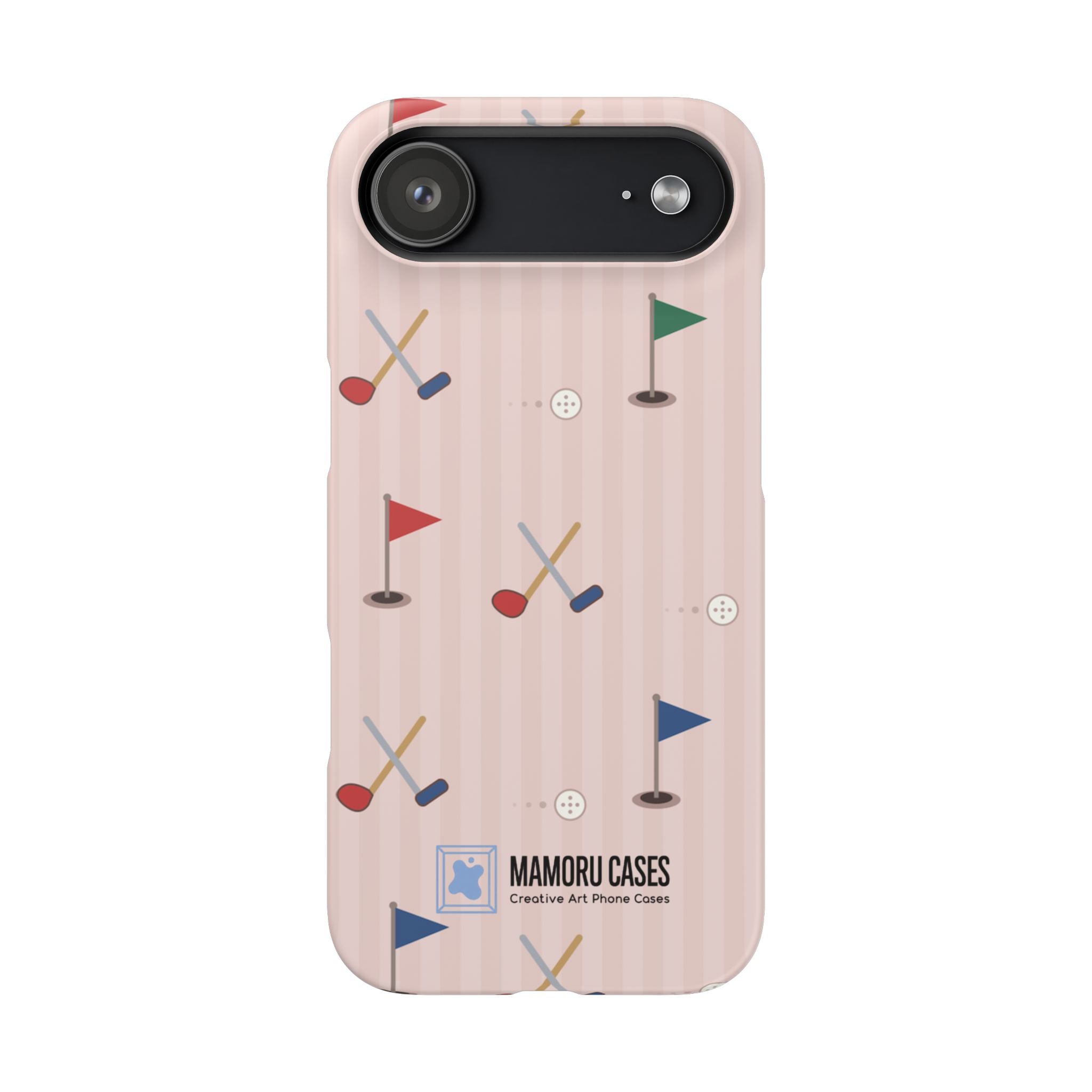 Golf Pattern Snap Phone Case — Pink Mini Flags & Clubs Design