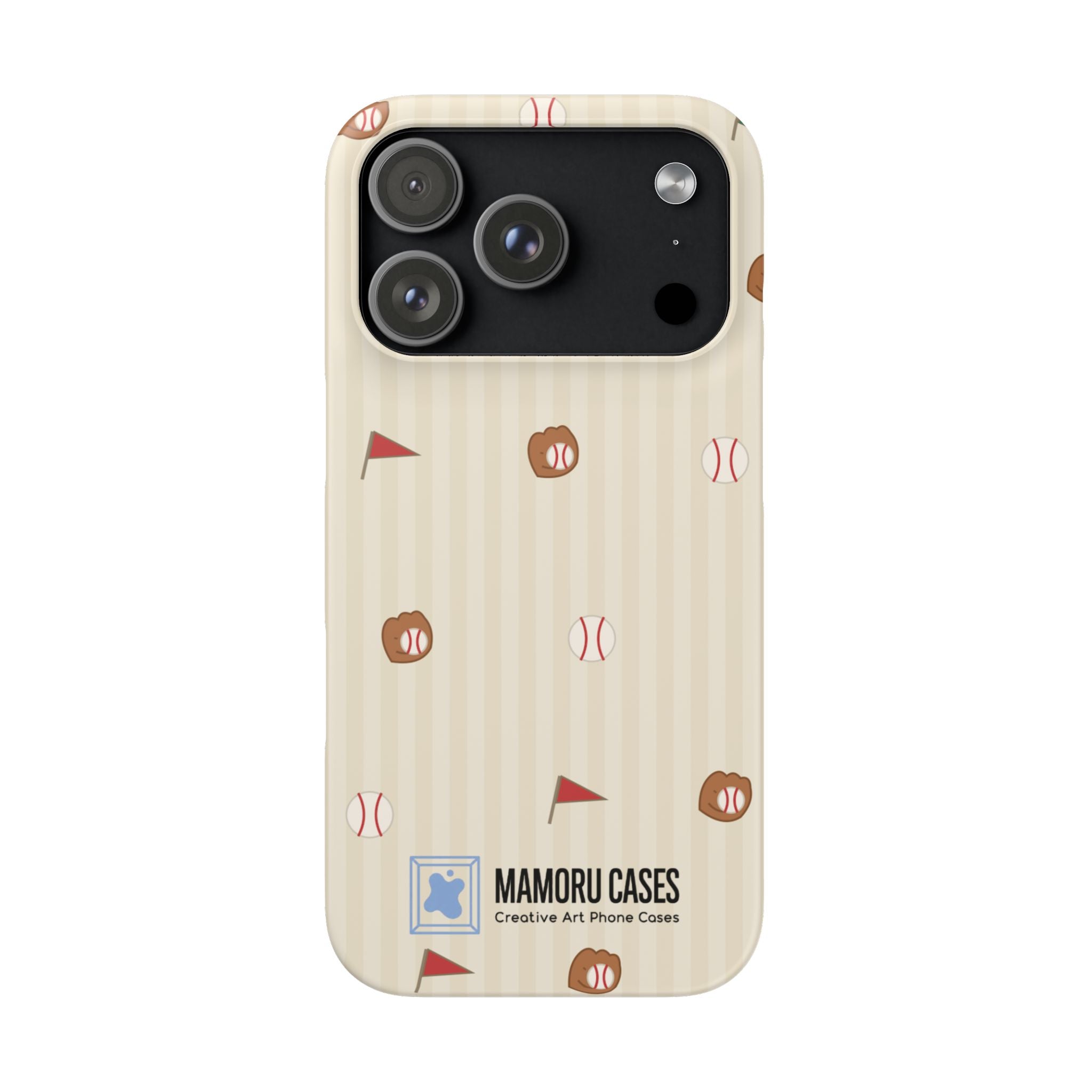 Baseball Pattern Phone Case — Vintage Striped Snap Case with Mitt & Ball Design