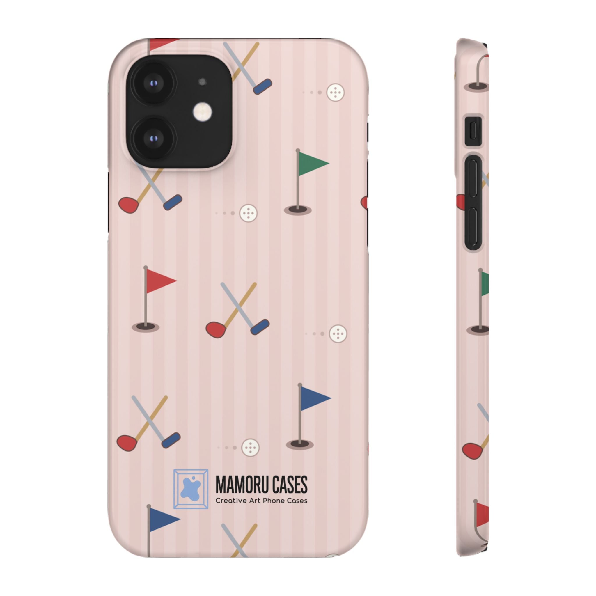 Golf Pattern Snap Phone Case — Pink Mini Flags & Clubs Design