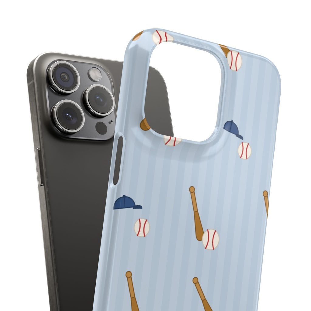 Baseball Pattern Phone Case — Blue Bat & Cap Snap Case