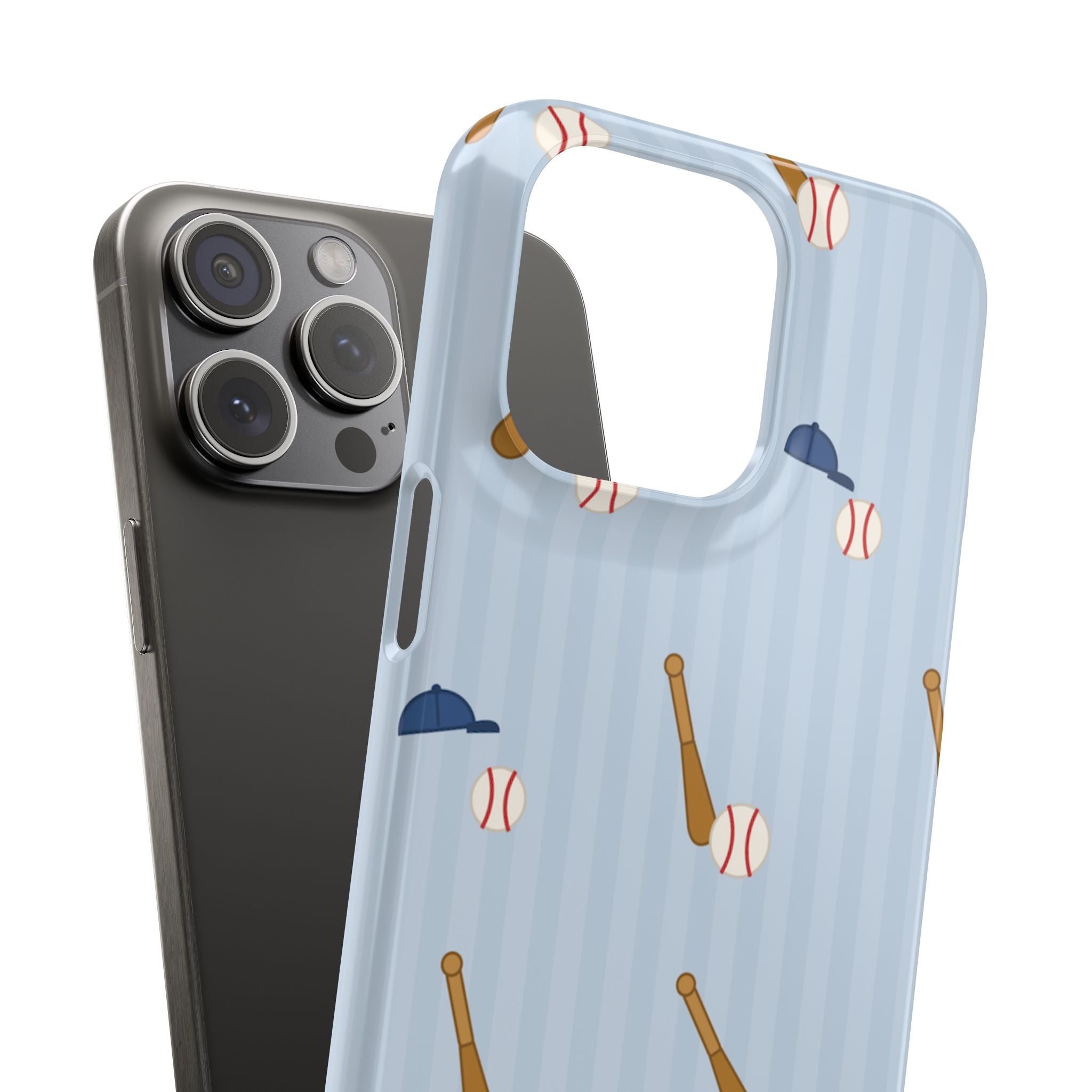 Baseball Pattern Phone Case — Blue Bat & Cap Snap Case
