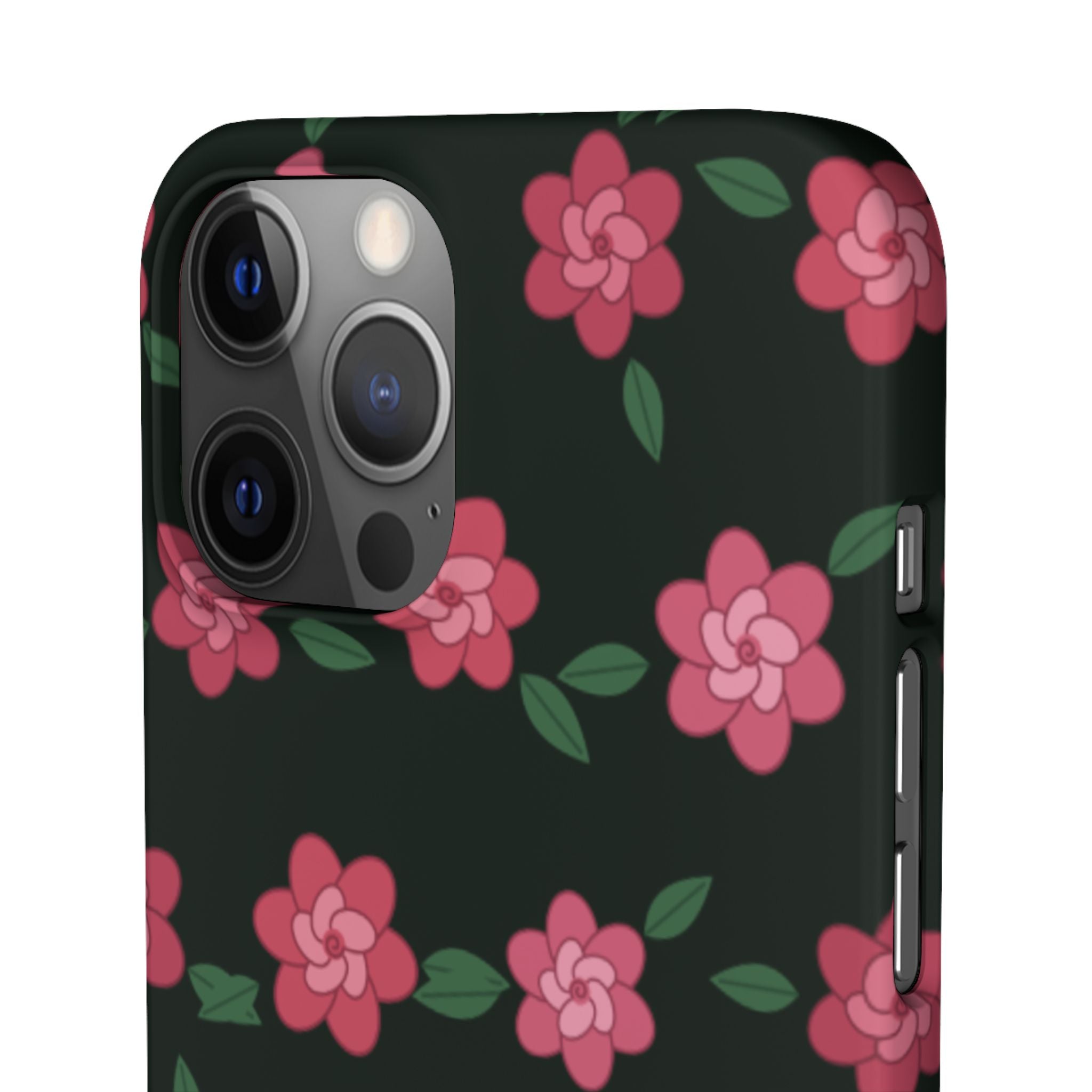 Floral Snap Phone Case — Pink Camellia Pattern on Dark Background