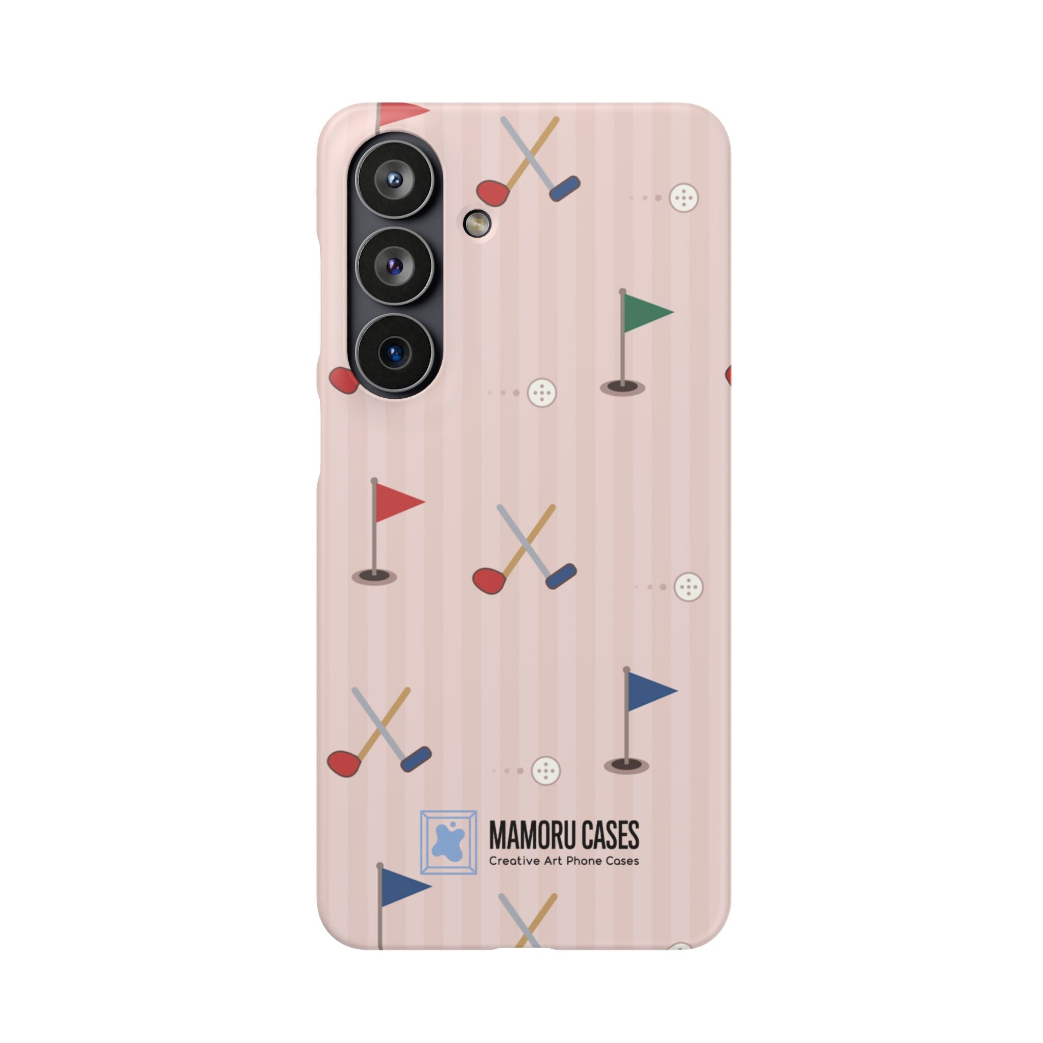 Golf Pattern Snap Phone Case — Pink Mini Flags & Clubs Design