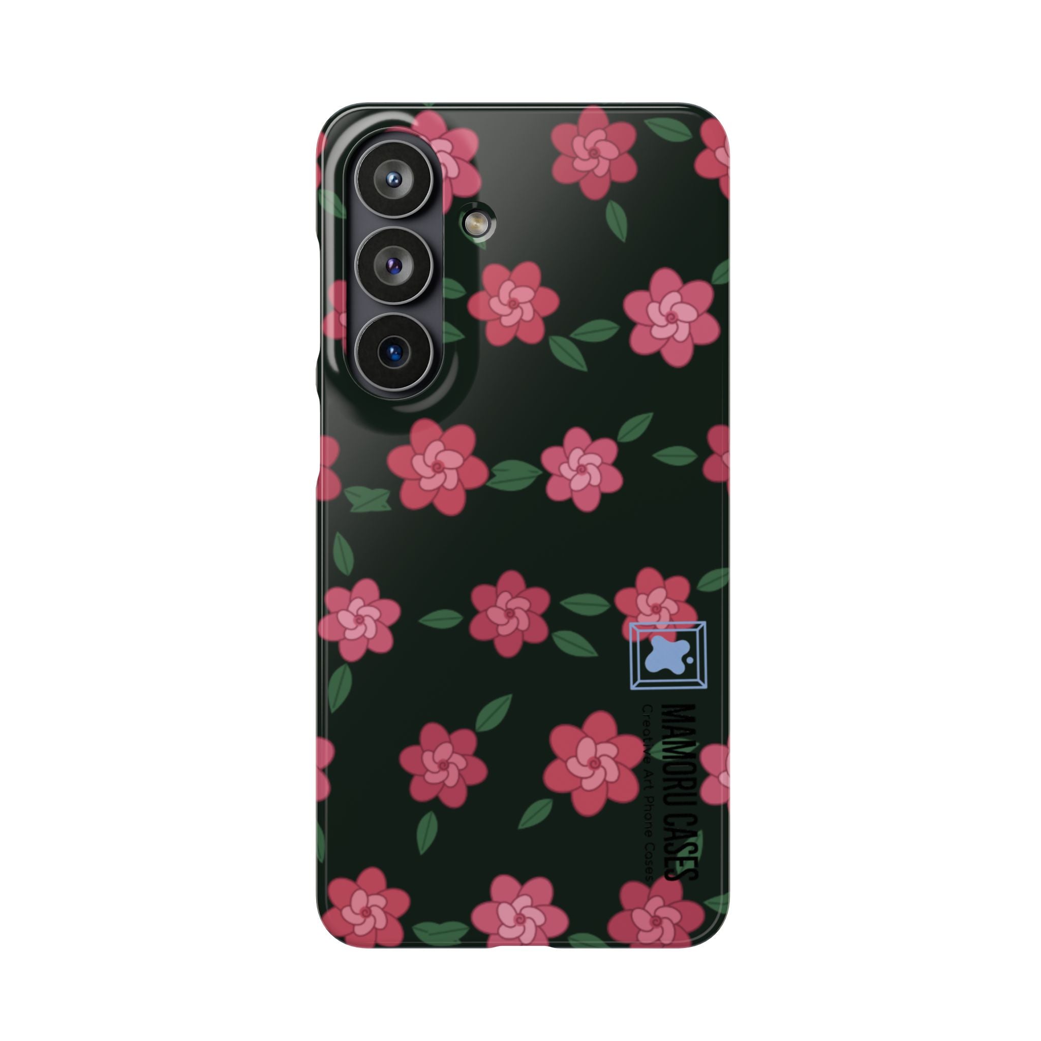 Floral Snap Phone Case — Pink Camellia Pattern on Dark Background