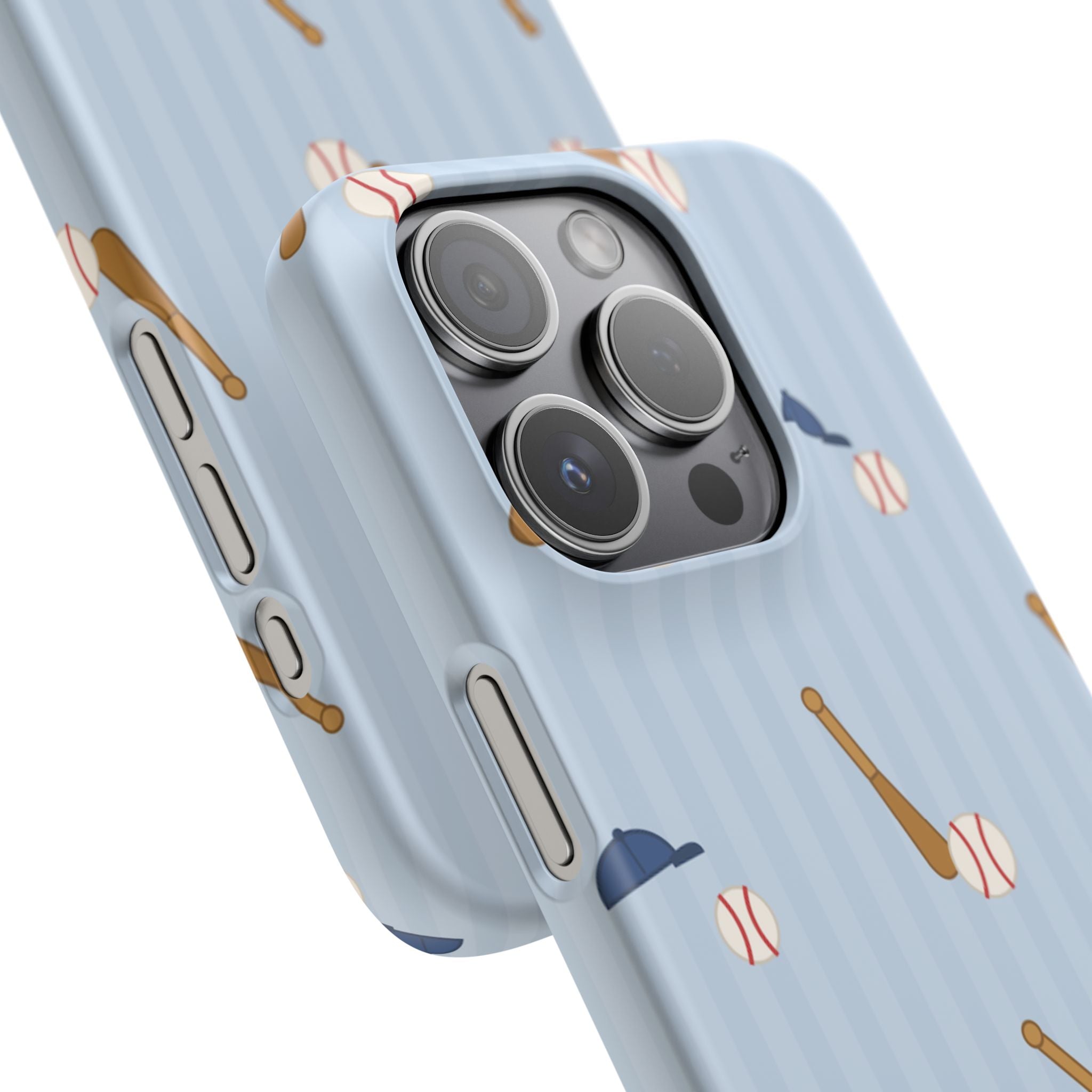 Baseball Pattern Phone Case — Blue Bat & Cap Snap Case