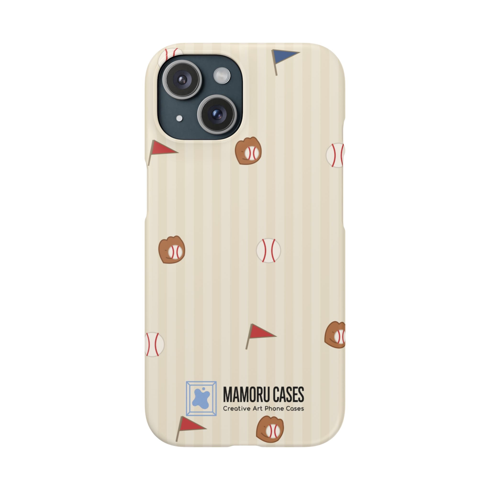 Baseball Pattern Phone Case — Vintage Striped Snap Case with Mitt & Ball Design