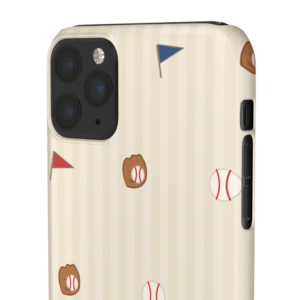 Baseball Pattern Phone Case — Vintage Striped Snap Case with Mitt & Ball Design