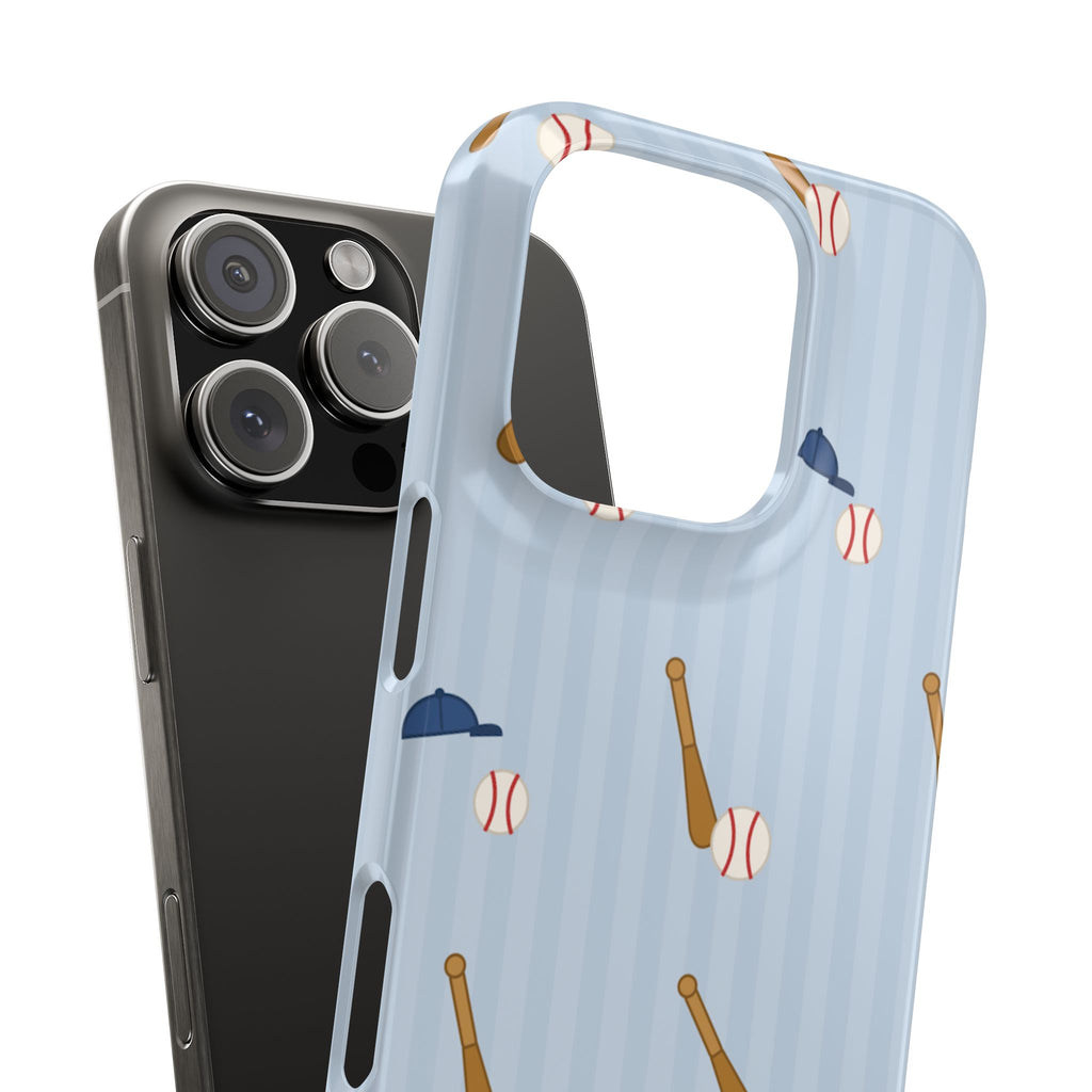Baseball Pattern Phone Case — Blue Bat & Cap Snap Case
