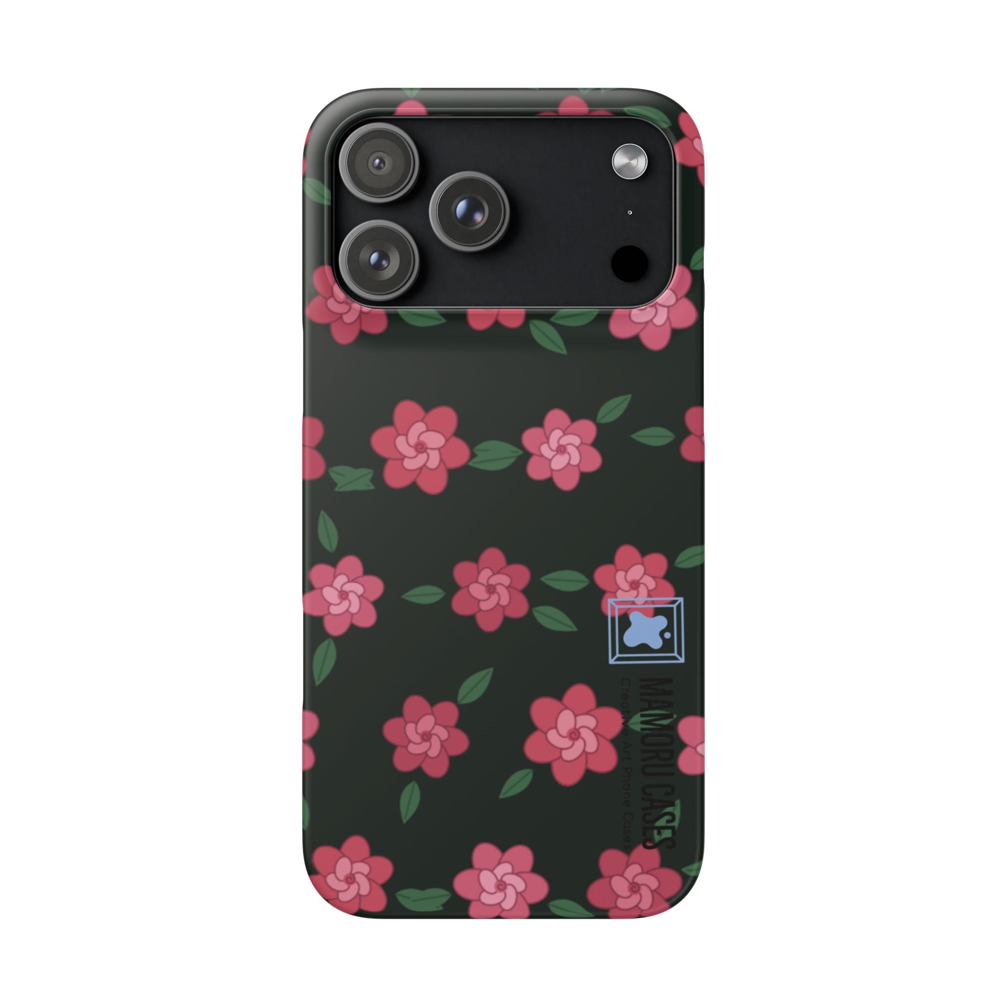 Floral Snap Phone Case — Pink Camellia Pattern on Dark Background