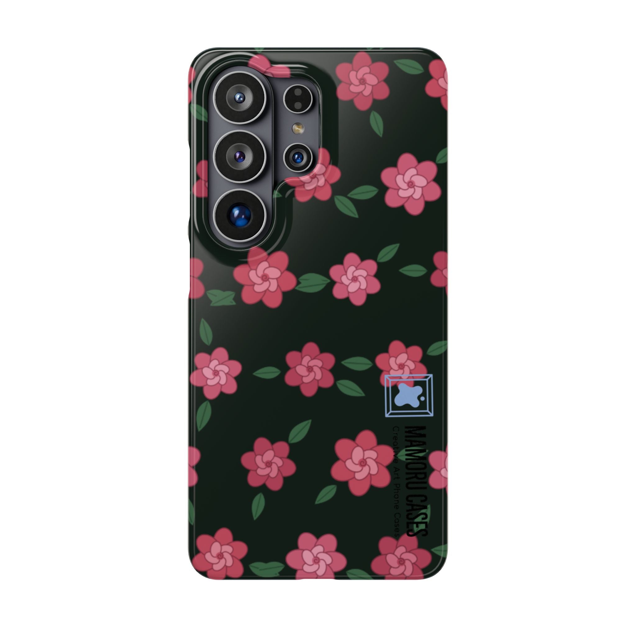 Floral Snap Phone Case — Pink Camellia Pattern on Dark Background
