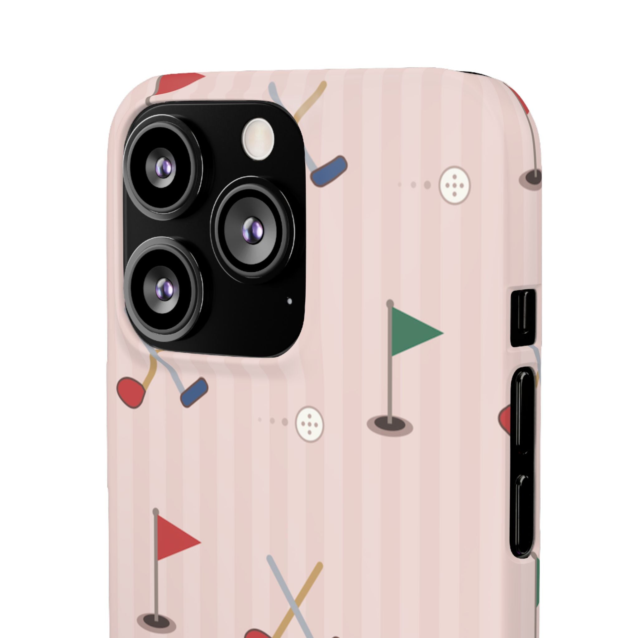 Golf Pattern Snap Phone Case — Pink Mini Flags & Clubs Design