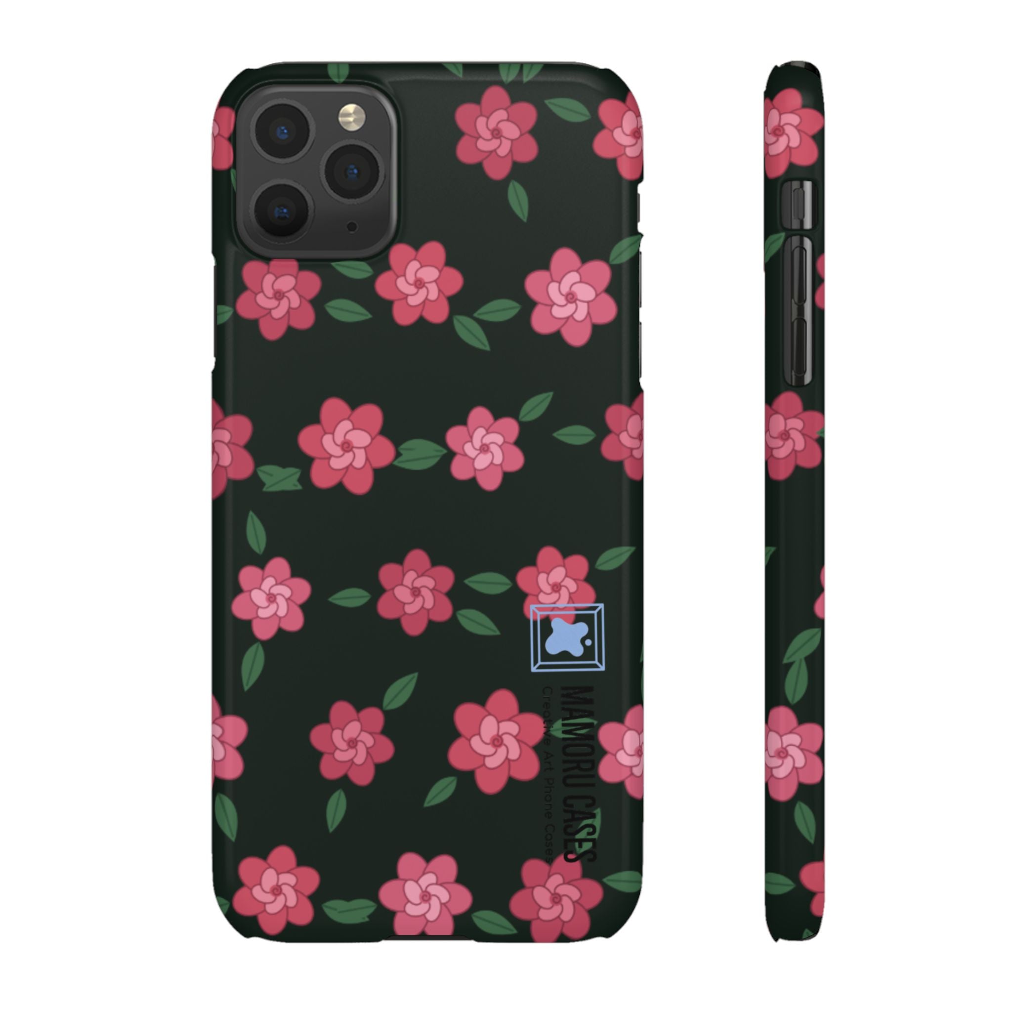 Floral Snap Phone Case — Pink Camellia Pattern on Dark Background