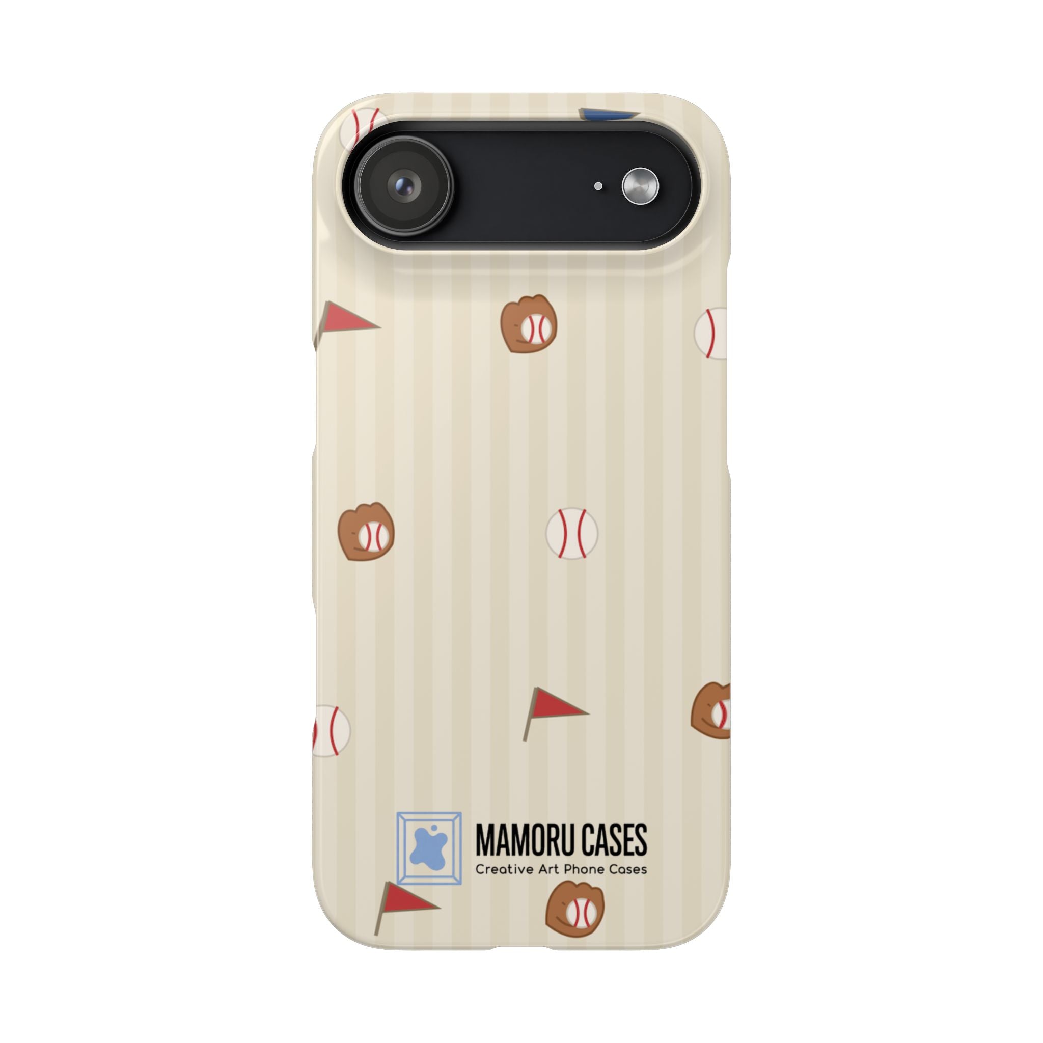 Baseball Pattern Phone Case — Vintage Striped Snap Case with Mitt & Ball Design