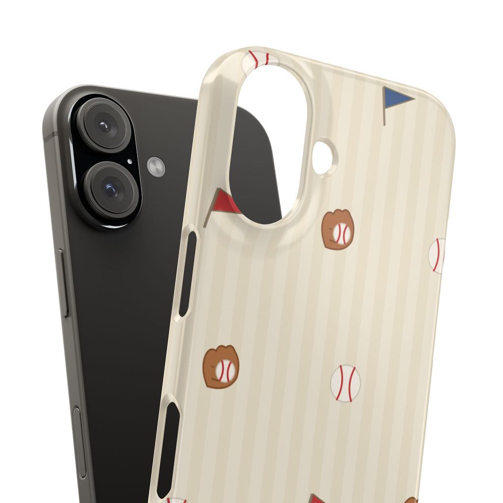 Baseball Pattern Phone Case — Vintage Striped Snap Case with Mitt & Ball Design