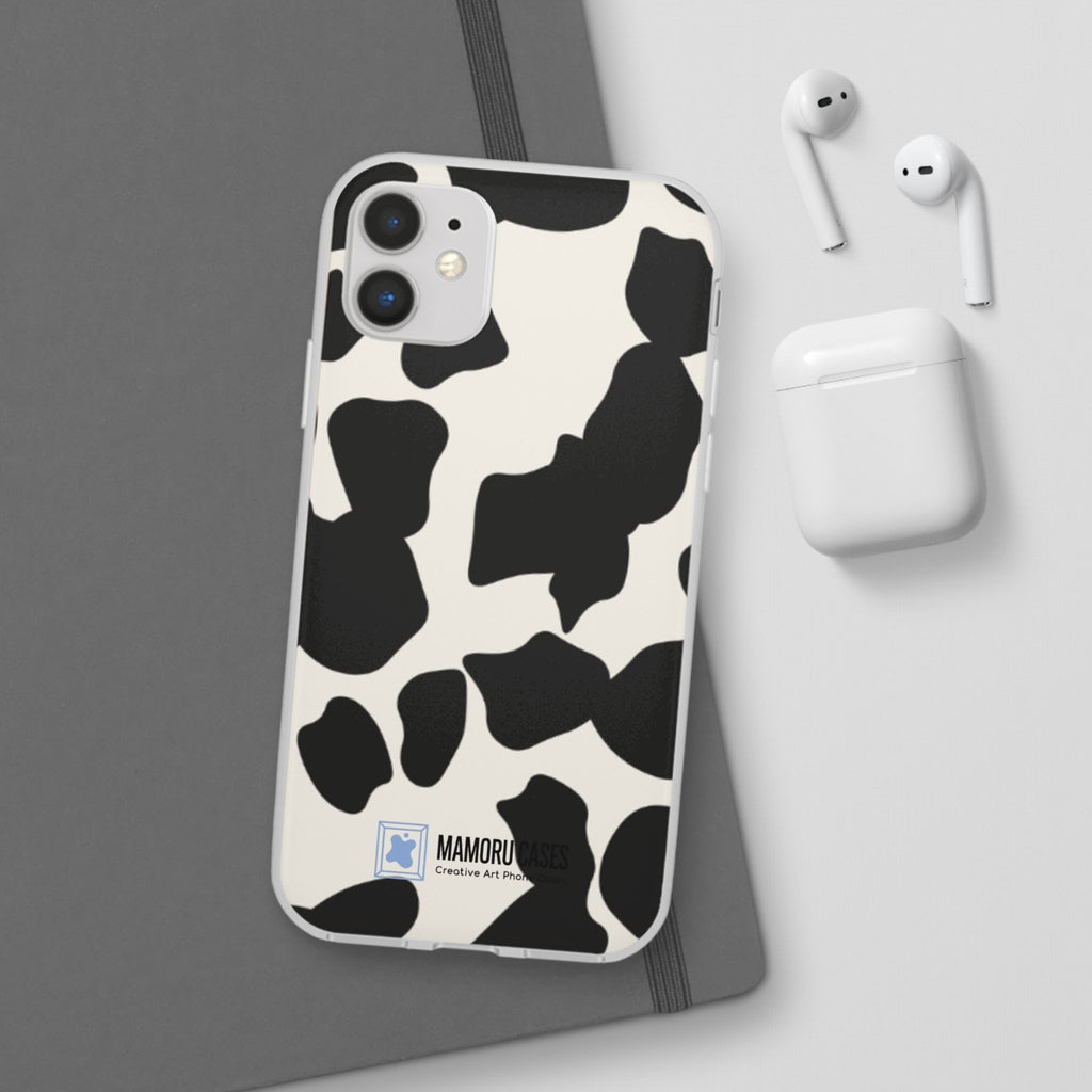 Cow Print Phone Case — Black & White Cowhide Pattern Flexible Protective Cover