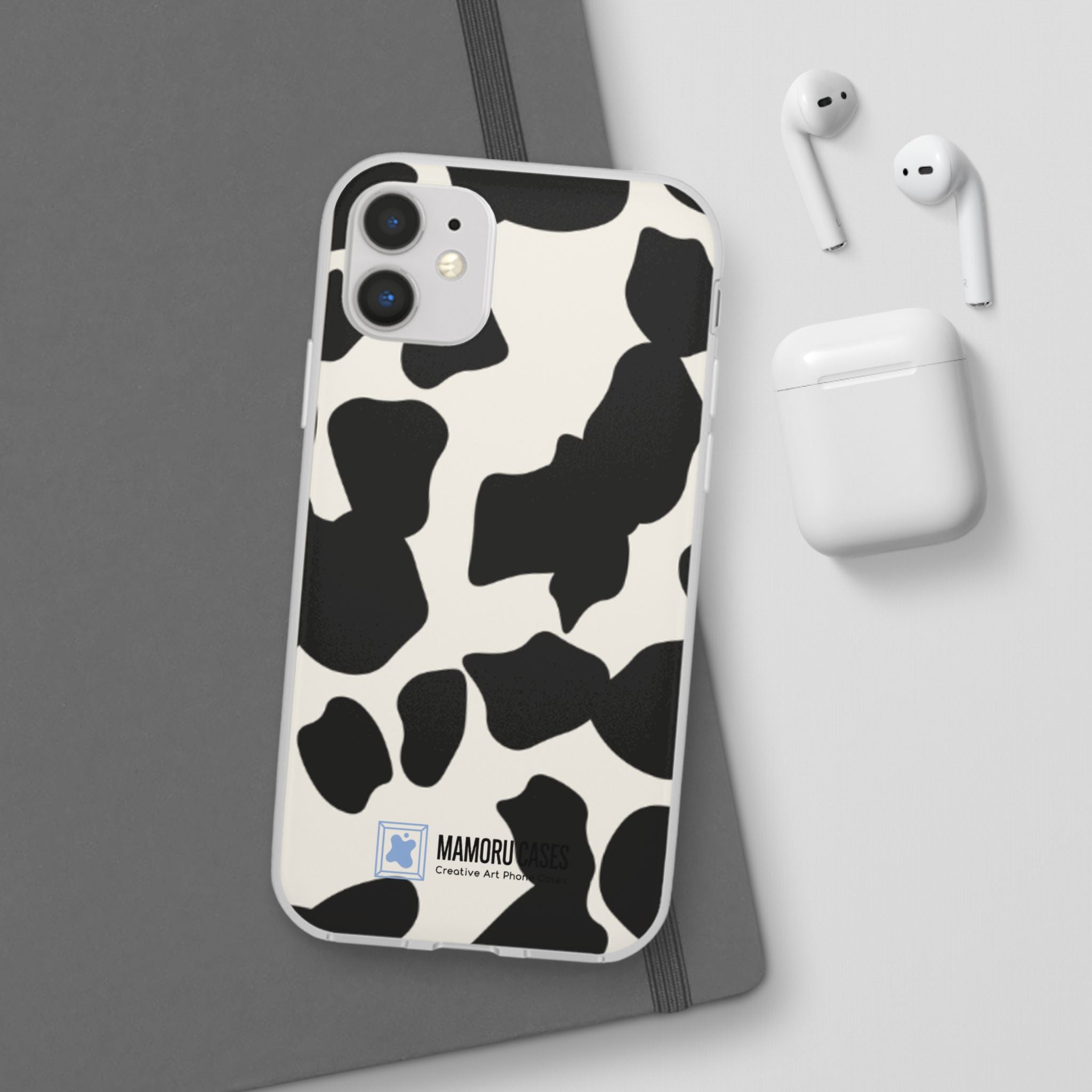 Cow Print Phone Case — Black & White Cowhide Pattern Flexible Protective Cover