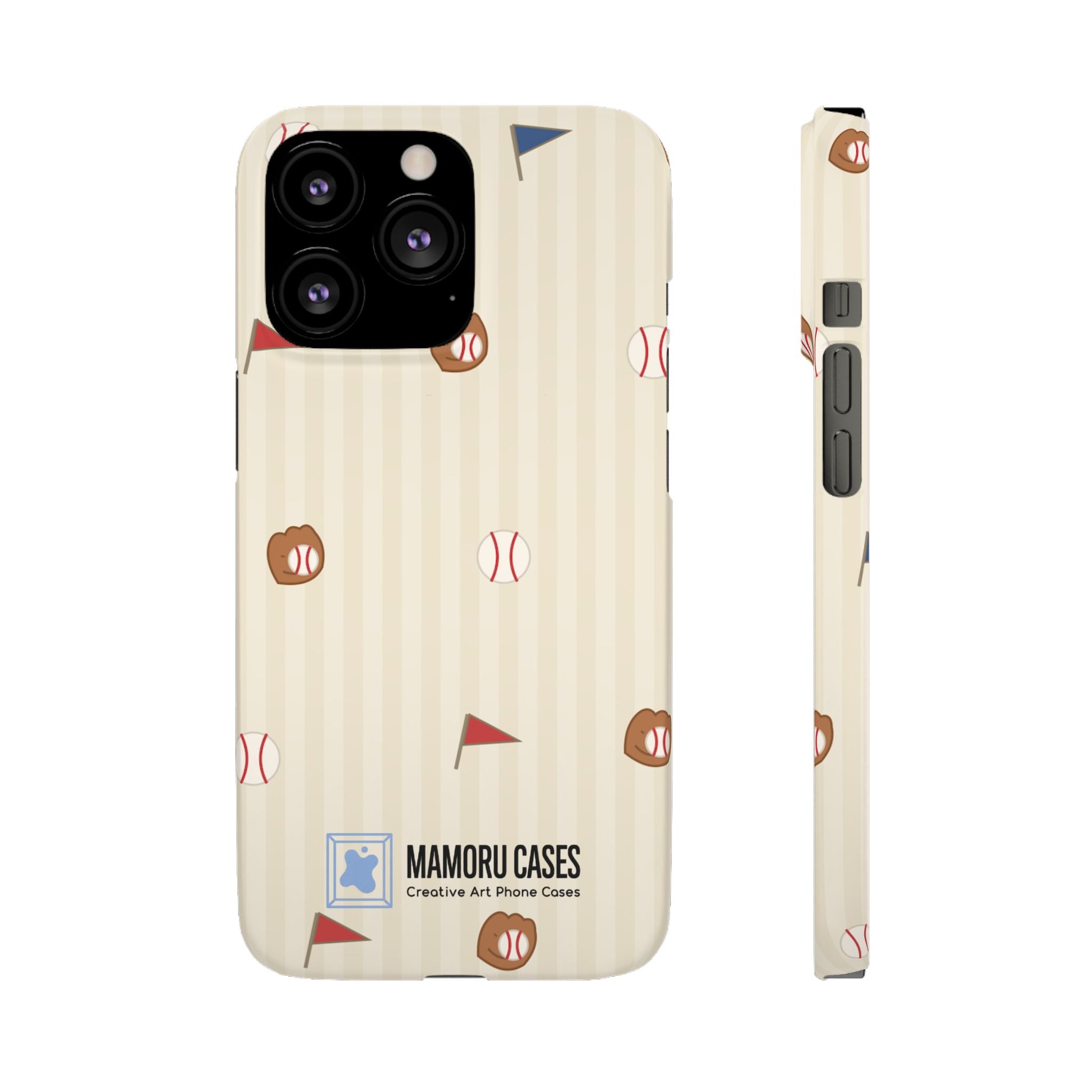 Baseball Pattern Phone Case — Vintage Striped Snap Case with Mitt & Ball Design