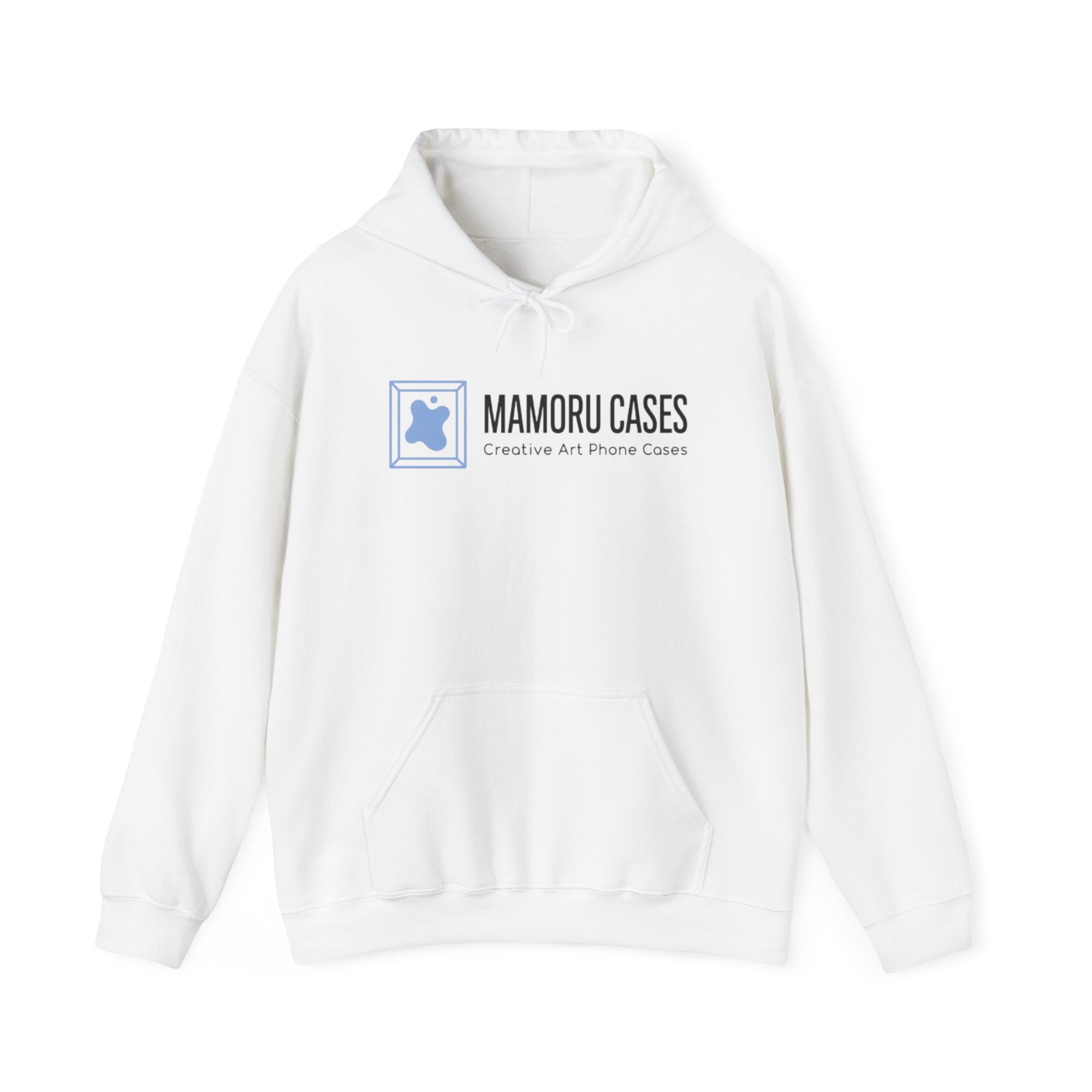 Mamoru Cases Logo Hoodie – Minimalist White Graphic Sweatshirt