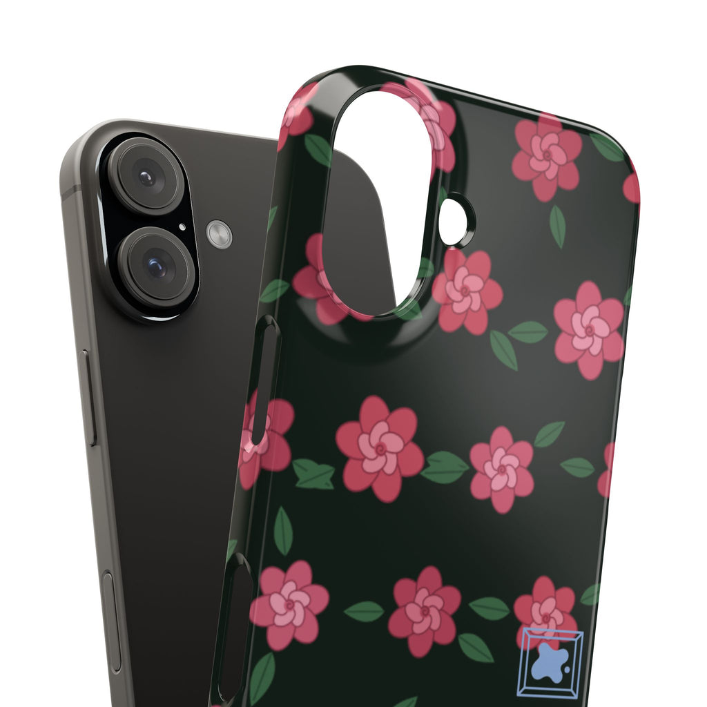 Floral Snap Phone Case — Pink Camellia Pattern on Dark Background