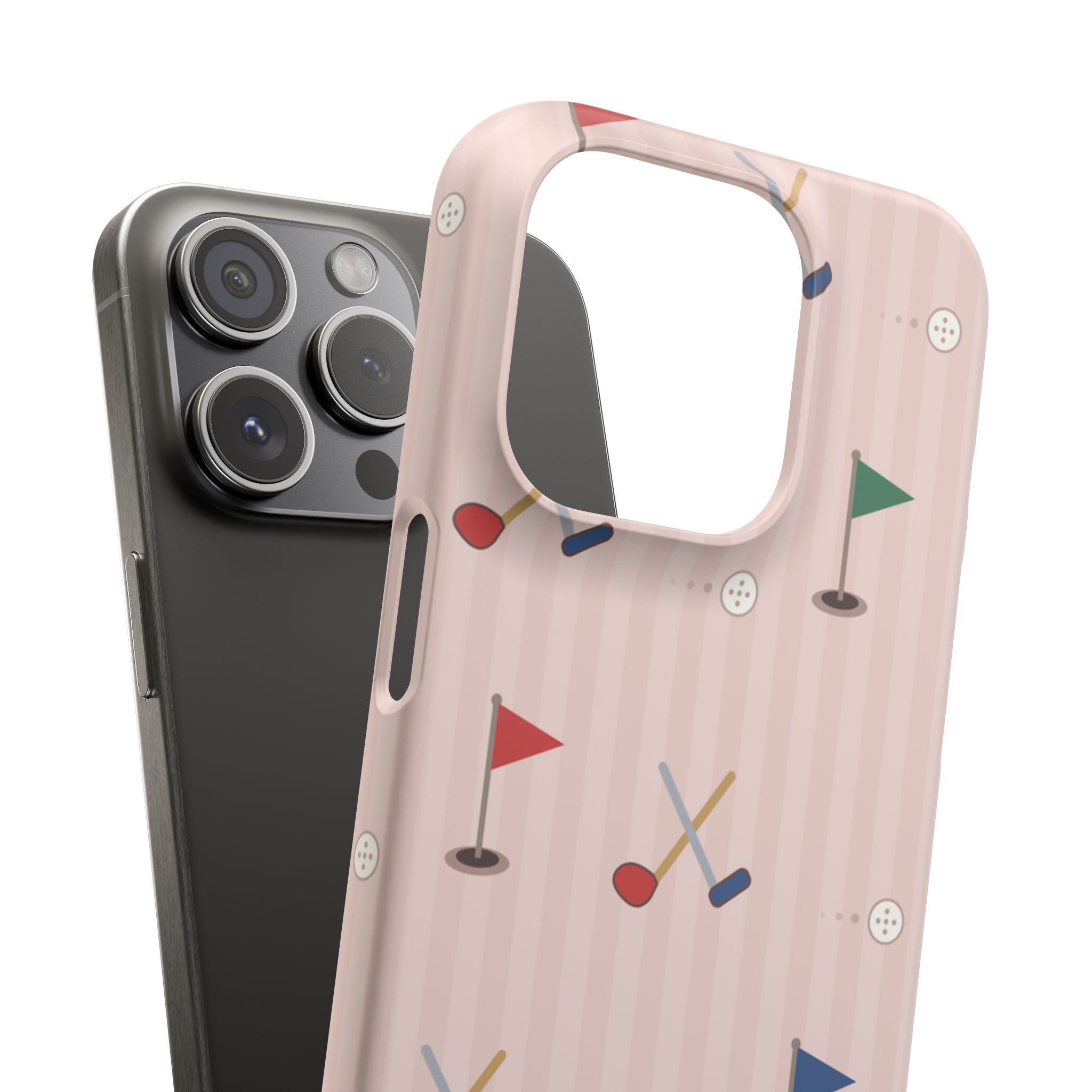 Golf Pattern Snap Phone Case — Pink Mini Flags & Clubs Design