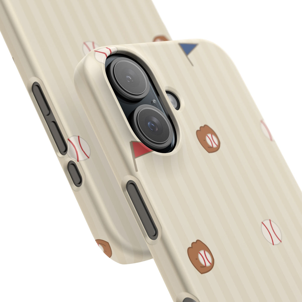 Baseball Pattern Phone Case — Vintage Striped Snap Case with Mitt & Ball Design