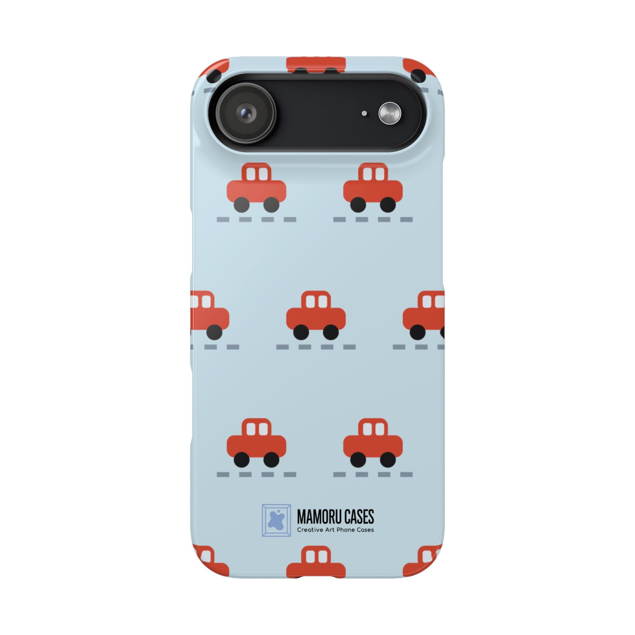 Phone Case - Cute Red Car Pattern on Light Blue (Kids & Travel)