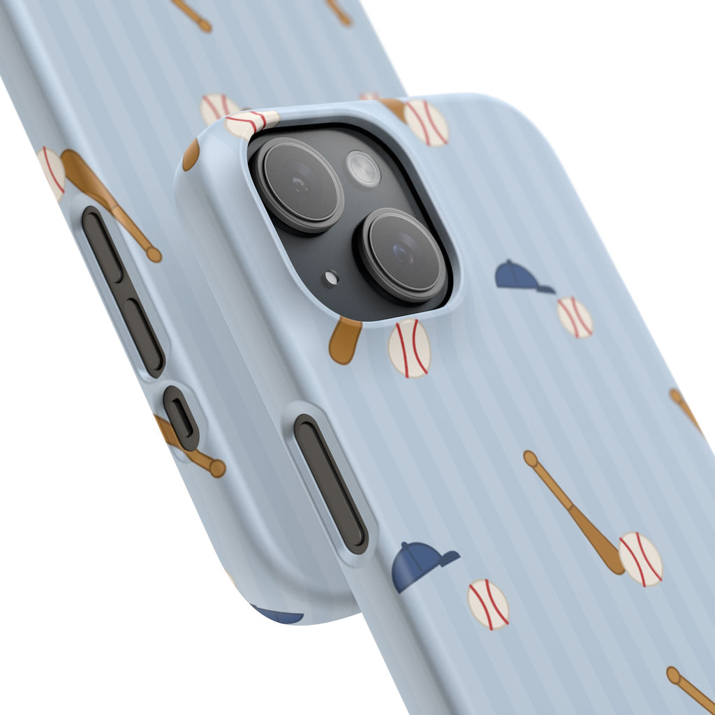 Baseball Pattern Phone Case — Blue Bat & Cap Snap Case