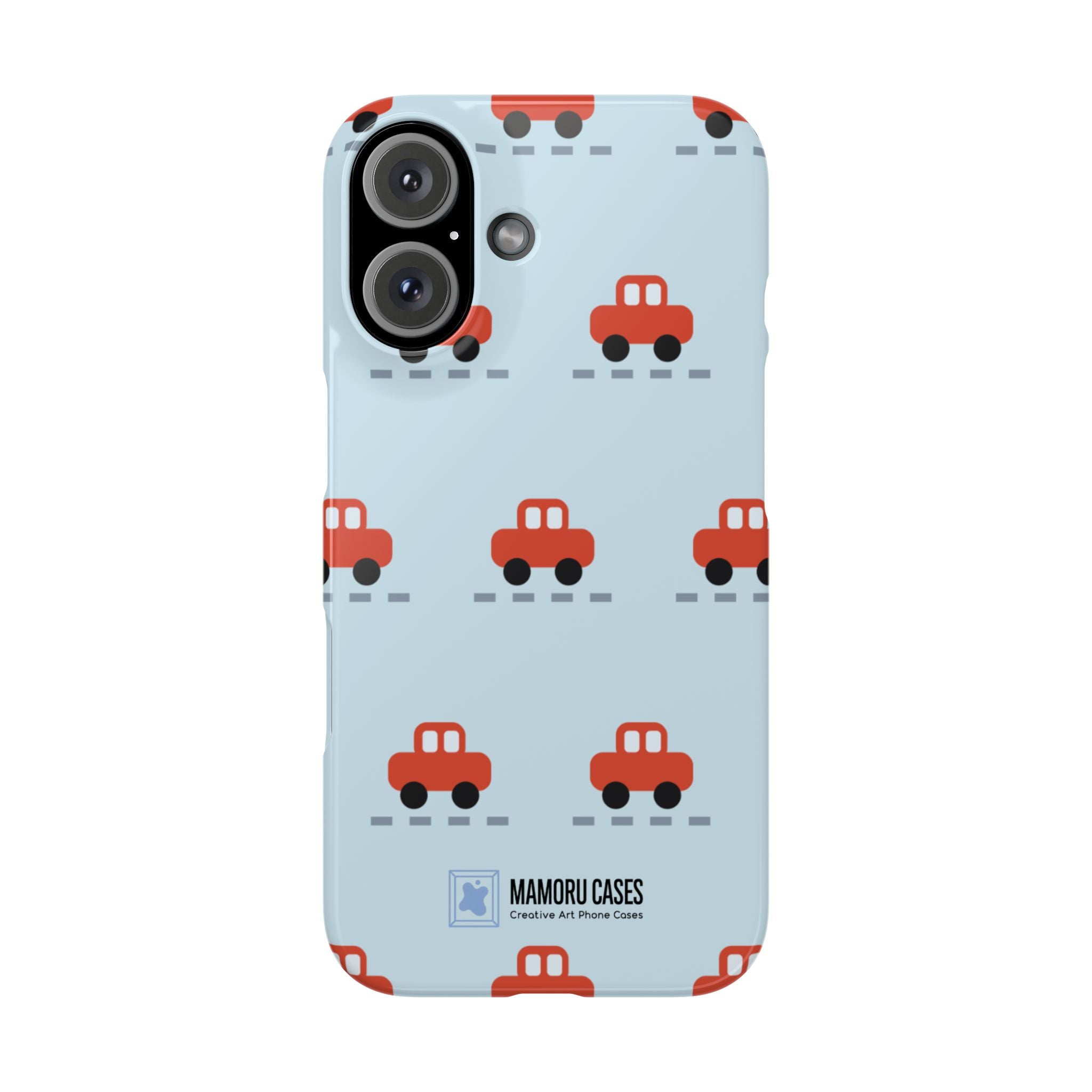 Phone Case - Cute Red Car Pattern on Light Blue (Kids & Travel)